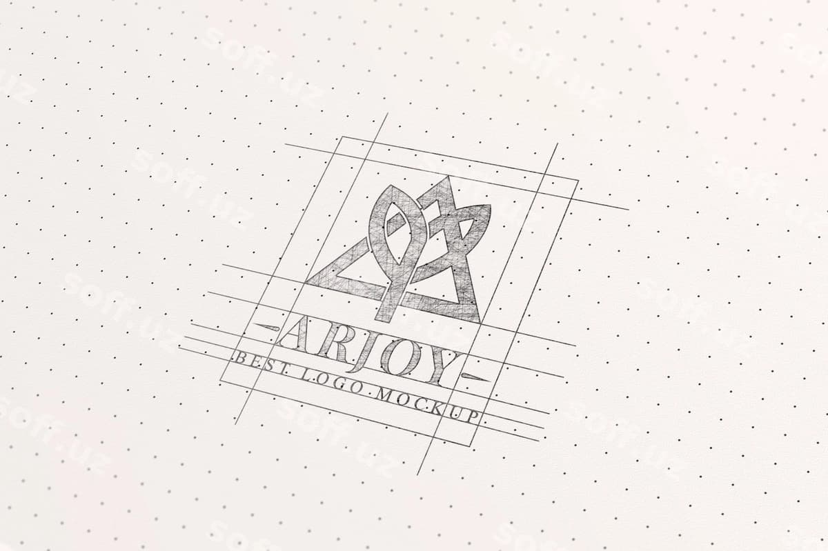 Qalam bilan chizilgan minimalizm logotipi mockup | Pencil sketch minimalist logo mockup