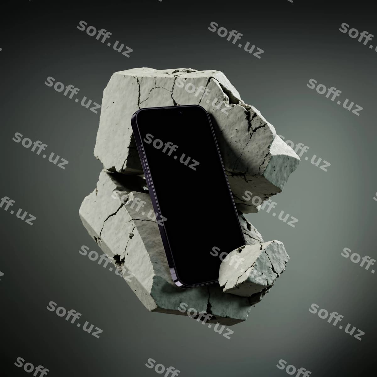 Telefon mockup singan beton elementi | Phone mockup broken concrete element