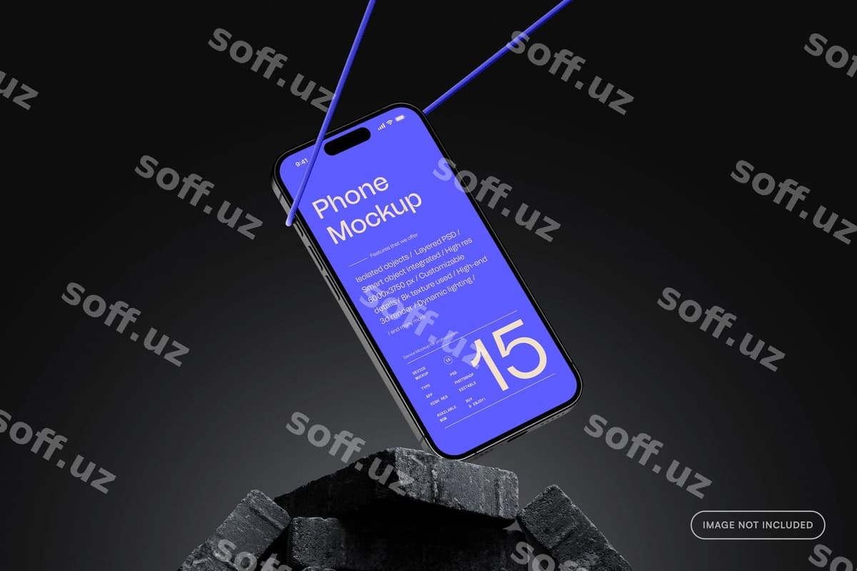 Telefon maketi qora tosh | Phone mockup dark stone