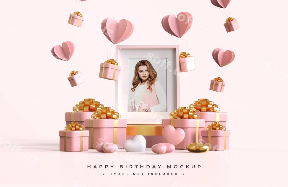 Pushti oltin baxtli tug'ilgan kun namuna | Pink gold happy birthday mockup