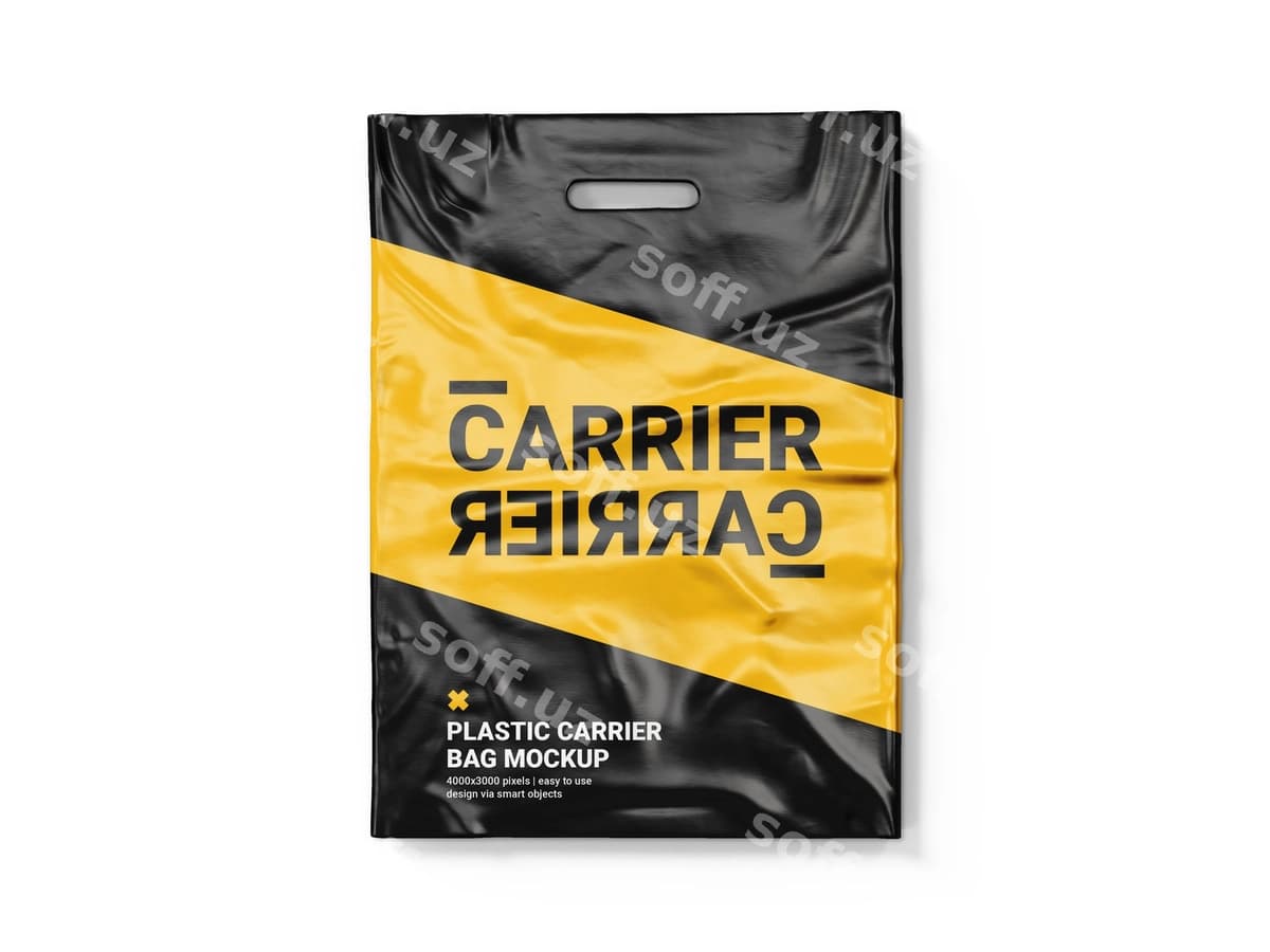 Plastik ko'chirib beruvchi po'chta model shabloni | Plastic carrier bag mockup template