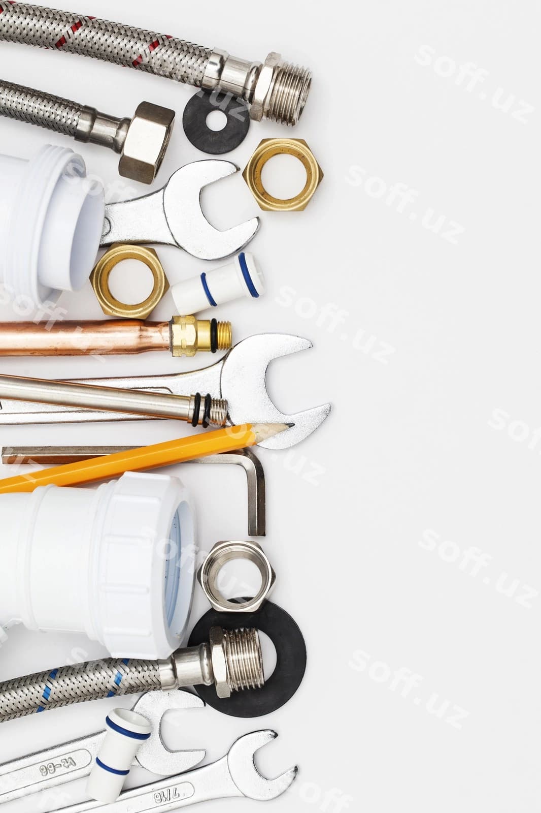 Plumbing asboblari jihozlari yuqori ko'rinish | Plumbing tools equipment overhead view