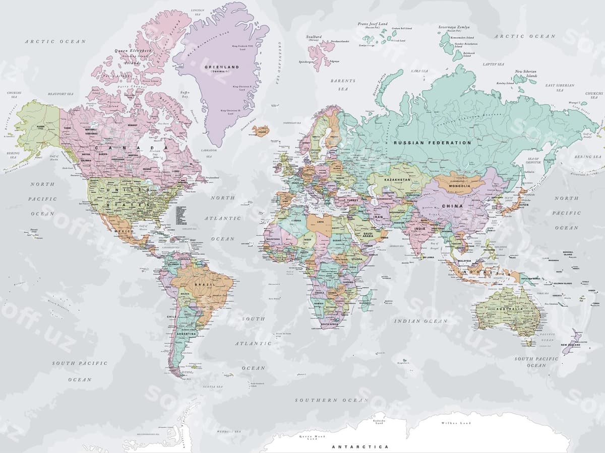 Dunyo siyosiy xaritasi Mercator proektsiyasi | Political map world mercator projection