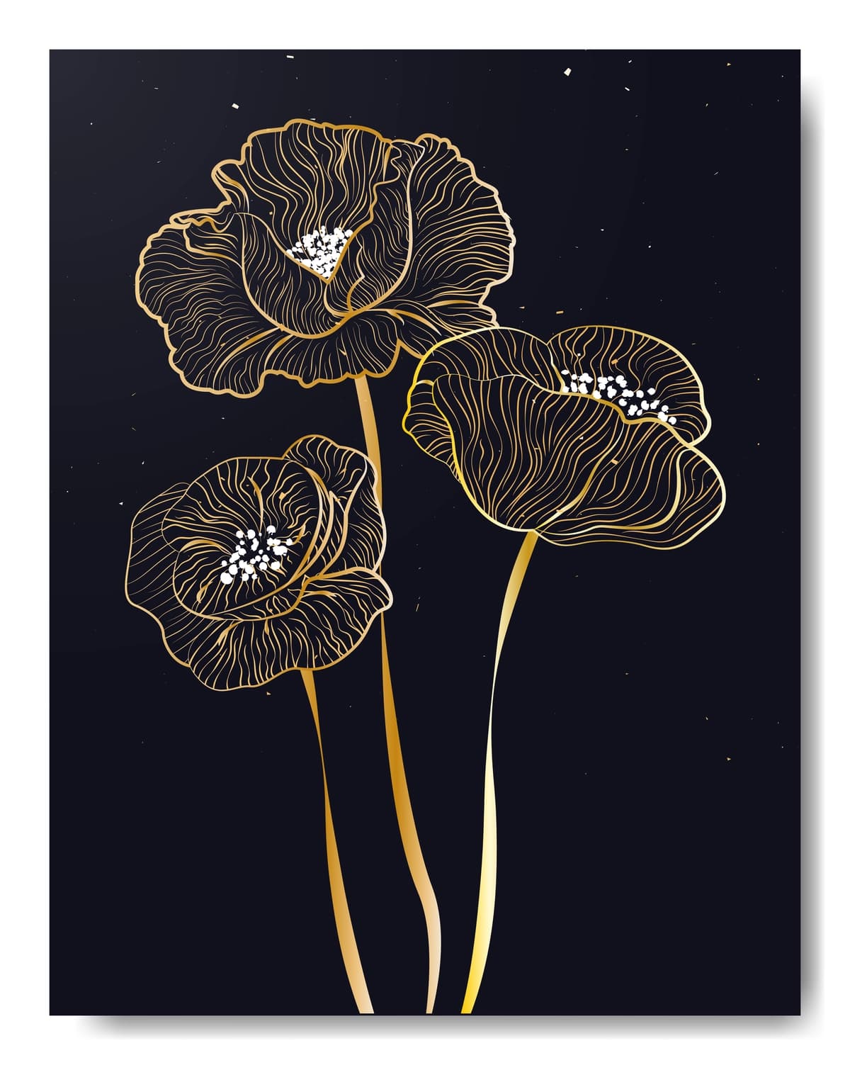 Qora fonda oltin gradient ko'knori gullari bilan zamonaviy poster | Trendy poster with golden gradient poppies flowers black backdrop