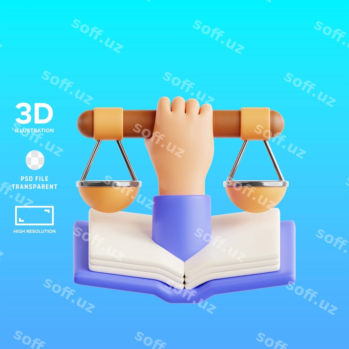 Psd adolat 3D illustratsiyasi | Psd justice 3d illustration