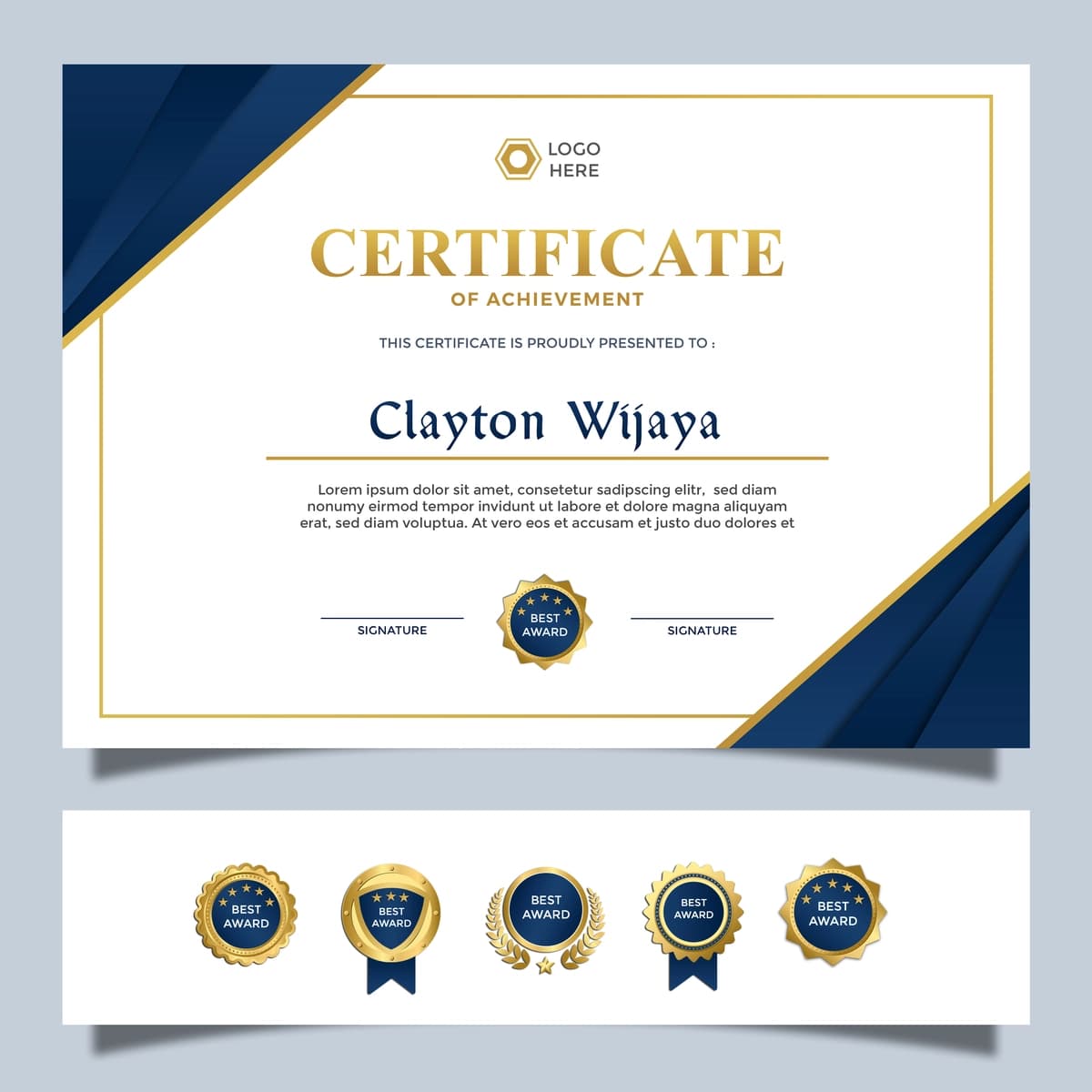 Zamonaviy oddiy a4 sertifikat dizayn shabloni ko'k oltin hashamatli | Modern simple a4 certificate design template blue golden luxury