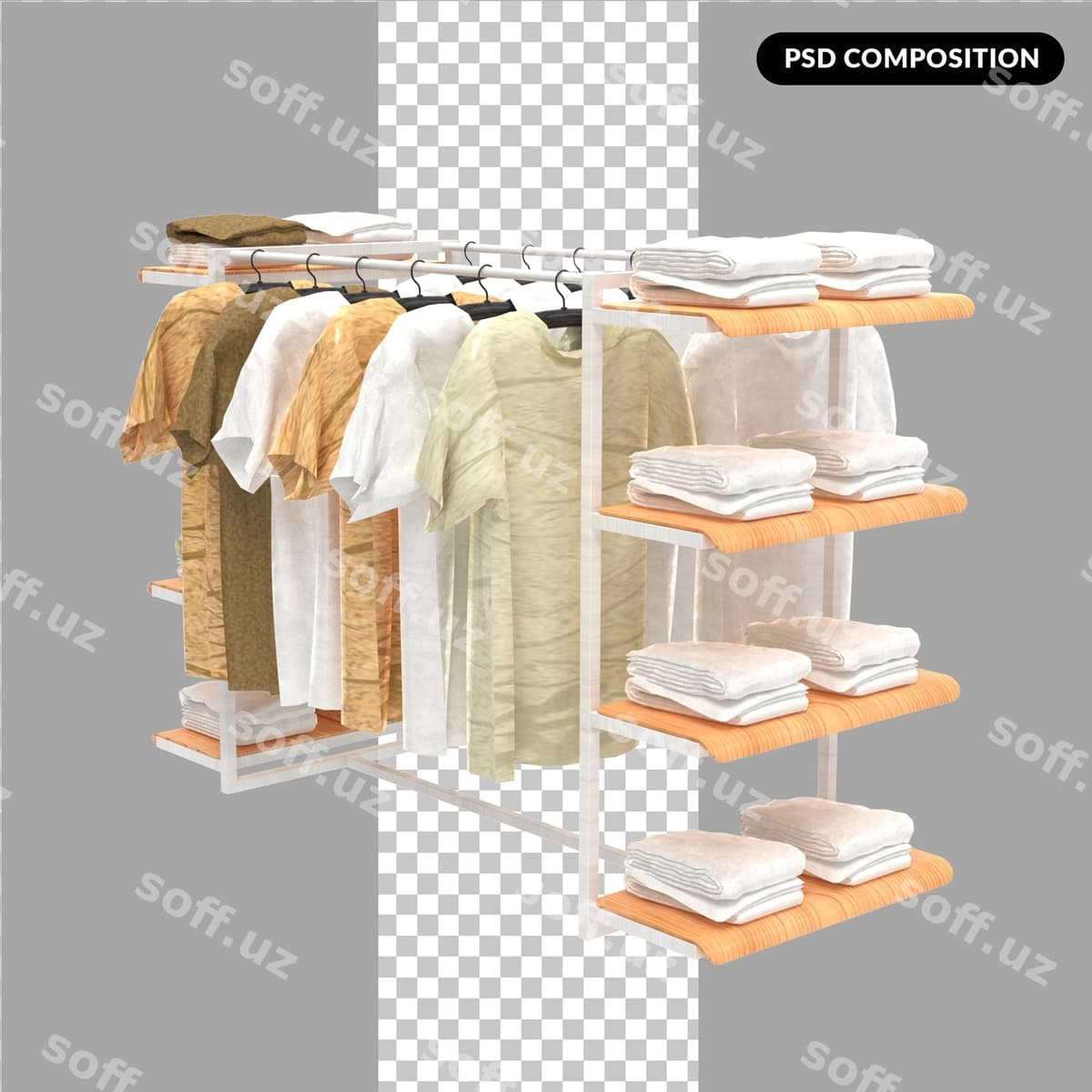 Osilgan kiyimlar bilan tokchaga joylashtiring | Rack with hanging clothes it