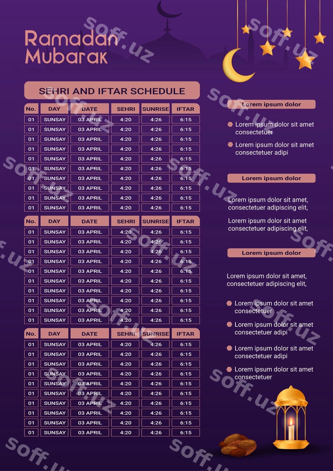 Ramazon taqvimi shabloni | Ramadan calendar template
