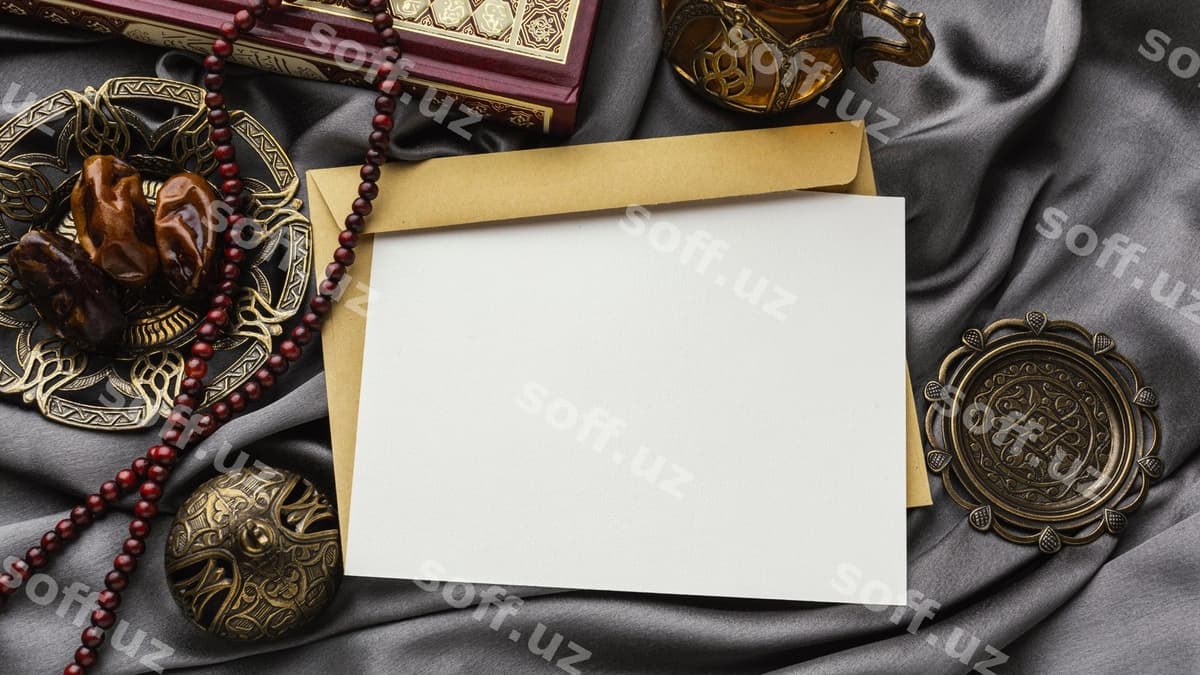 Ramazon bosma namuna tekis joydagi | Ramadan print mockup flat lay