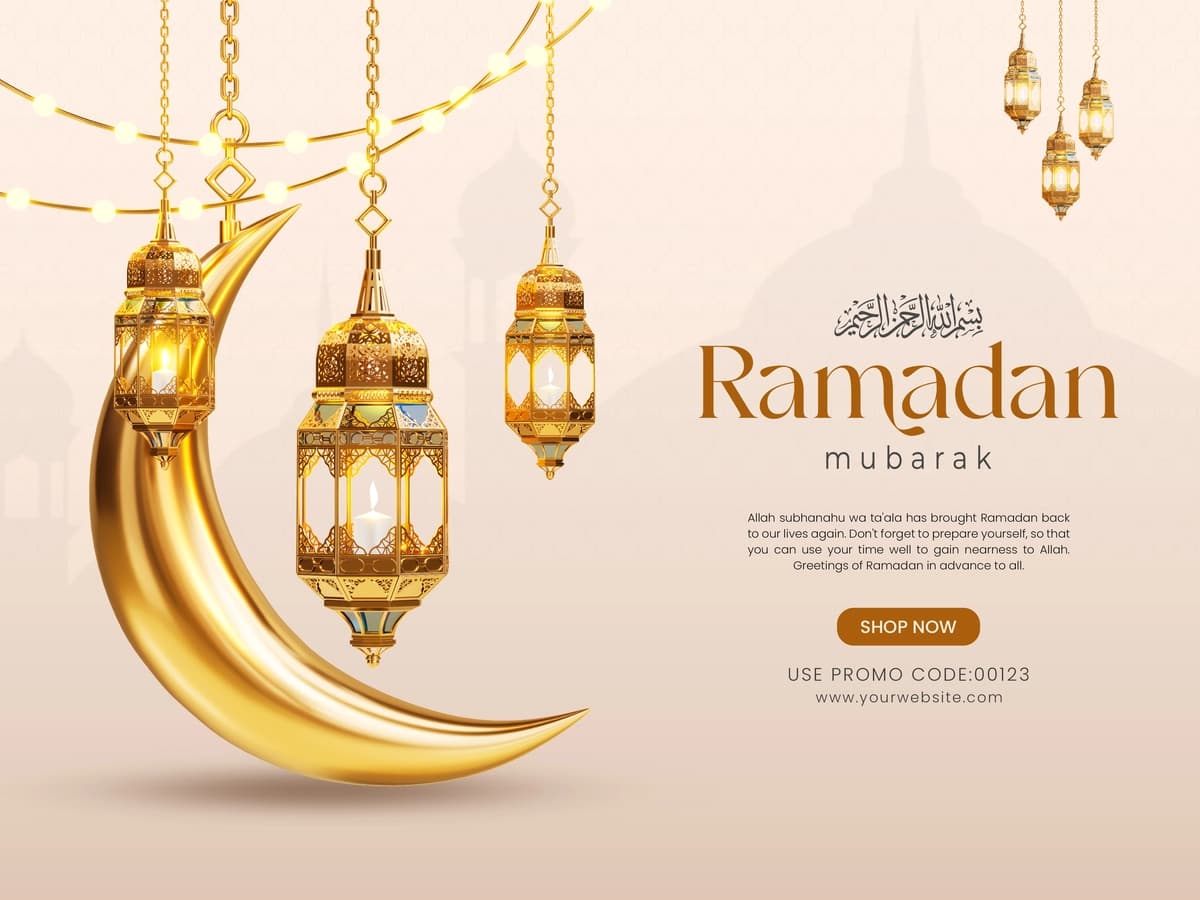 3D ramazon kareem ijtimoiy media banner shabloni Islomiy yarim oy bilan | 3d ramadan kareem social media banner template with crescent islamic