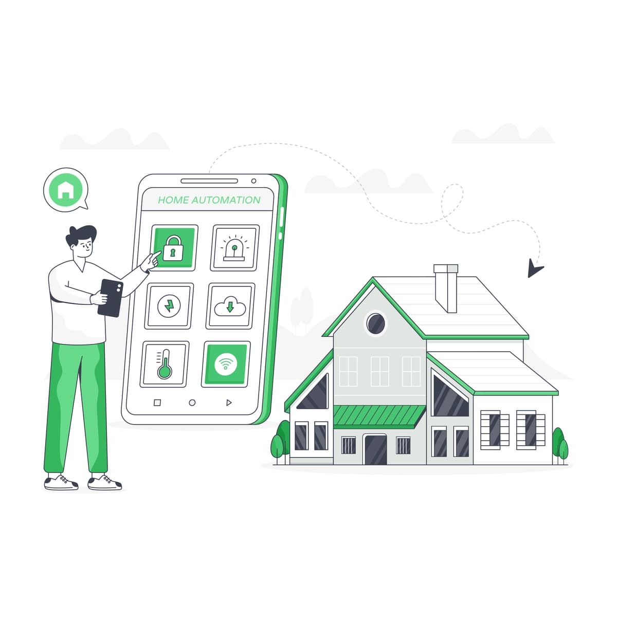 Yassi zamonaviy onlayn mulk tasviri | Flat modern online property illustration