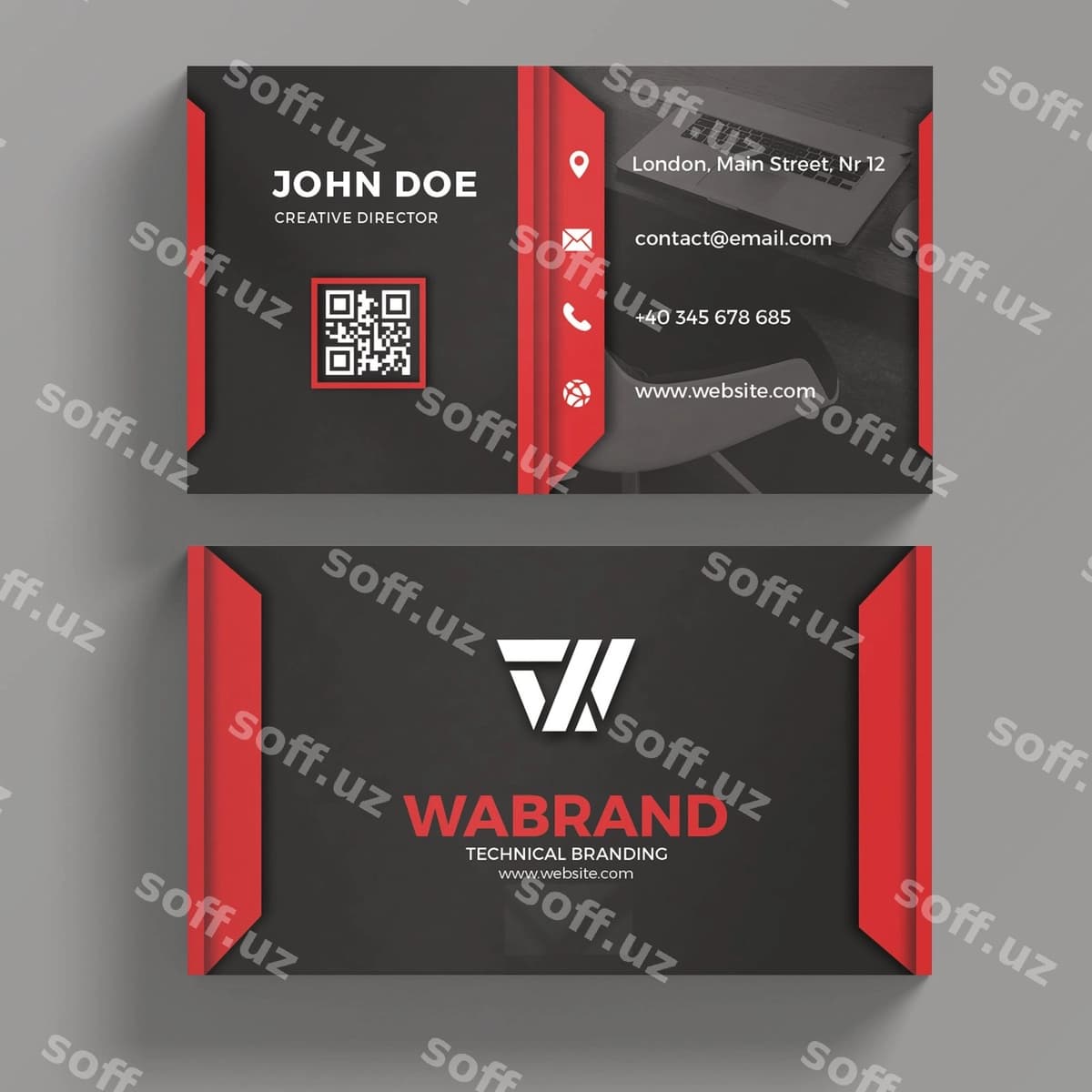 Qizil ko'k biznes vizitka | Red blue business card