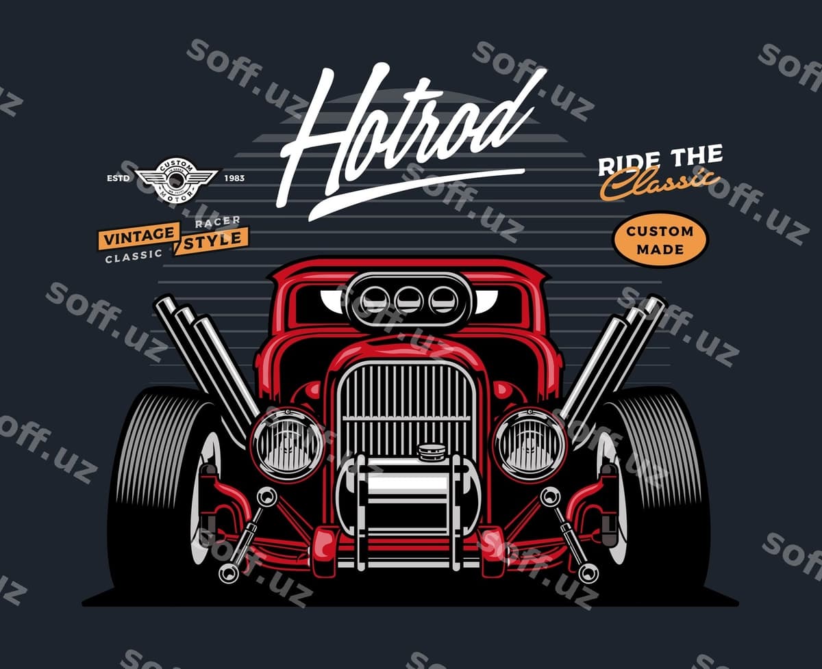 Qizil oldinga qaralgan xotrod mashina | Red front facing hotrod car
