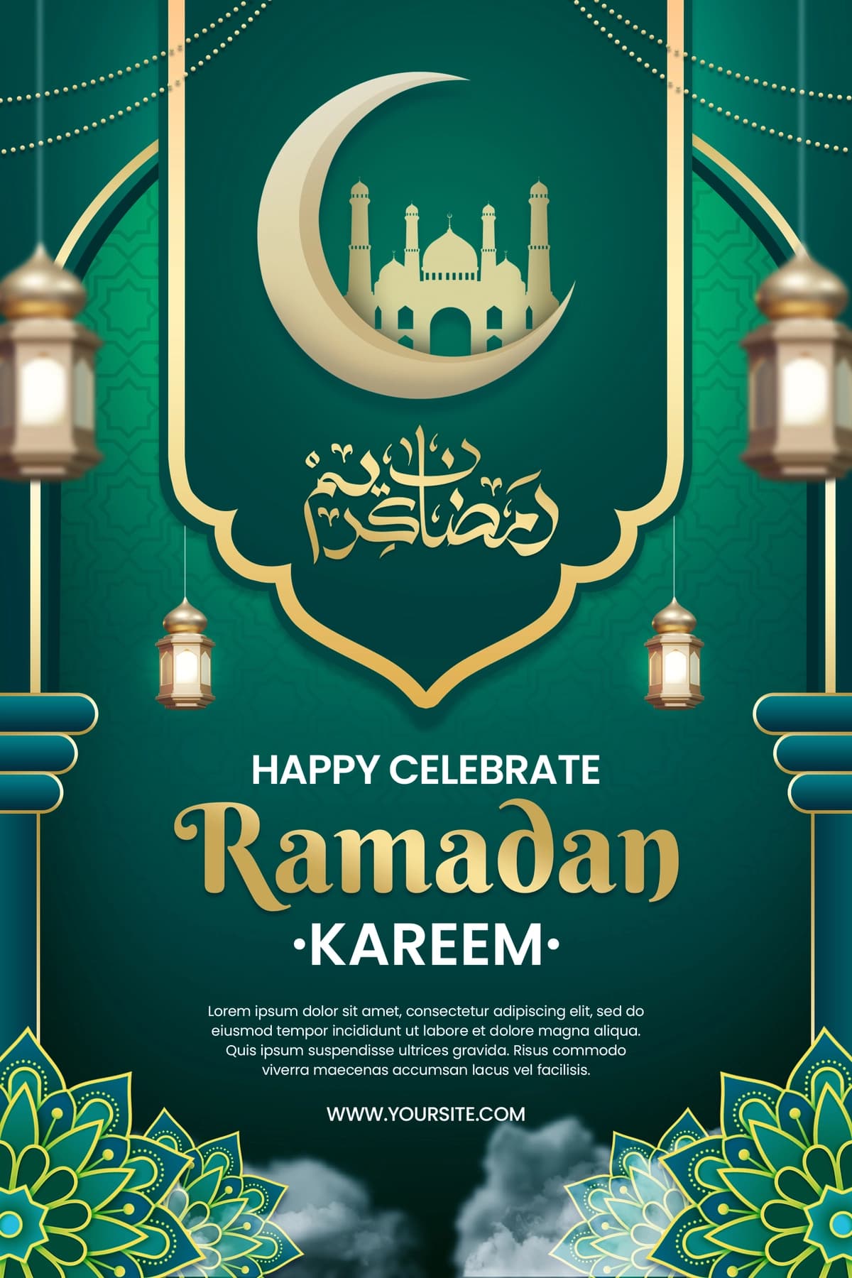 Yashil fon bilan Ramazon plakati | Poster ramadan with green background