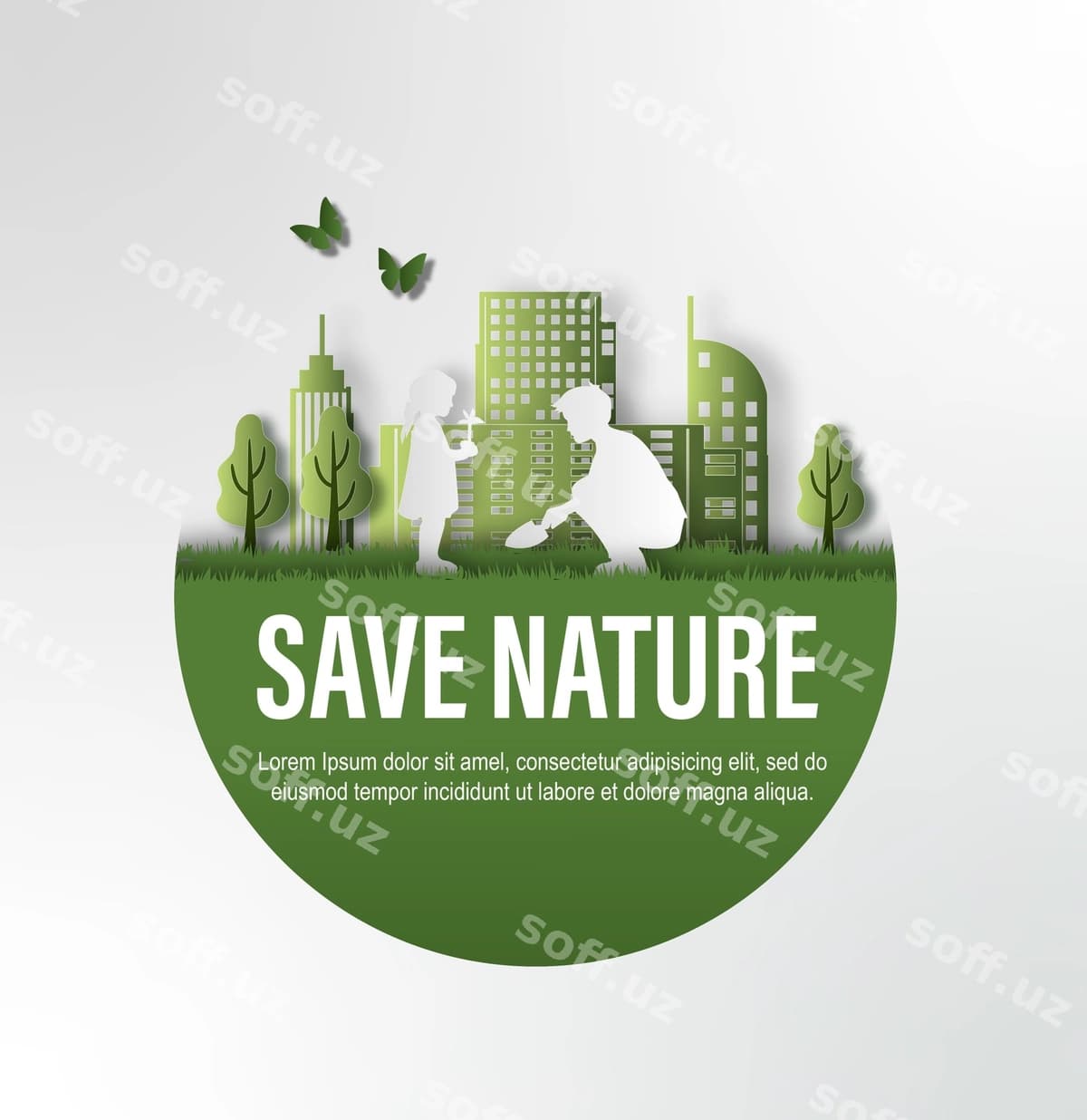 Tabiatni saqlash illustratsiyasi qog'oz san'at uslubi | Save nature illustration paper art style