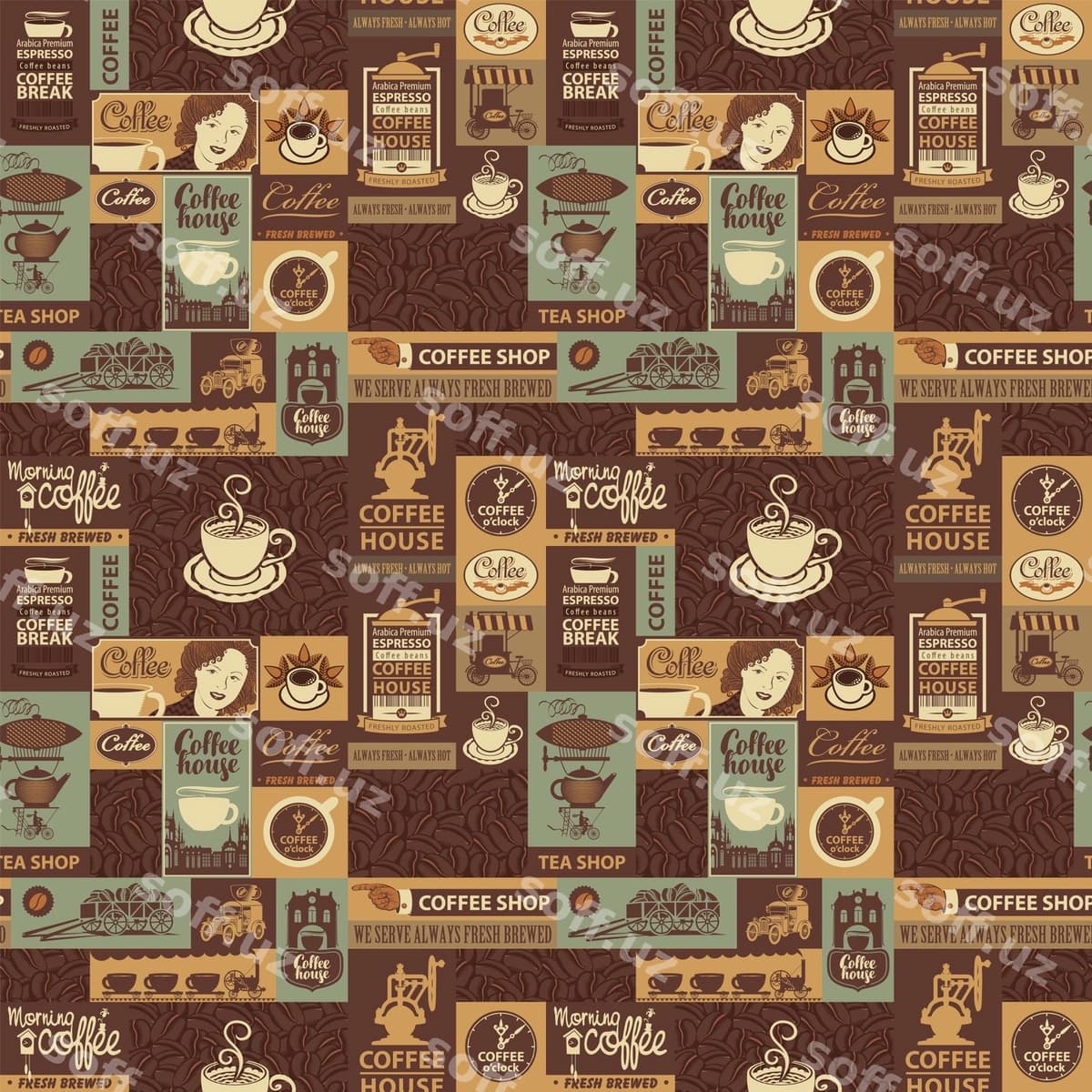 Tekis orqa fon qahvo mavzusi | Seamless background coffee theme
