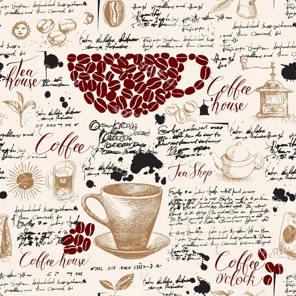 Beshxato naqsh mavzusi kofe | Seamless pattern theme coffee
