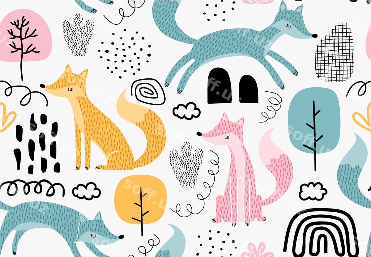 Tulki barglari bilan choksiz naqsh | Seamless pattern with foxes leaf