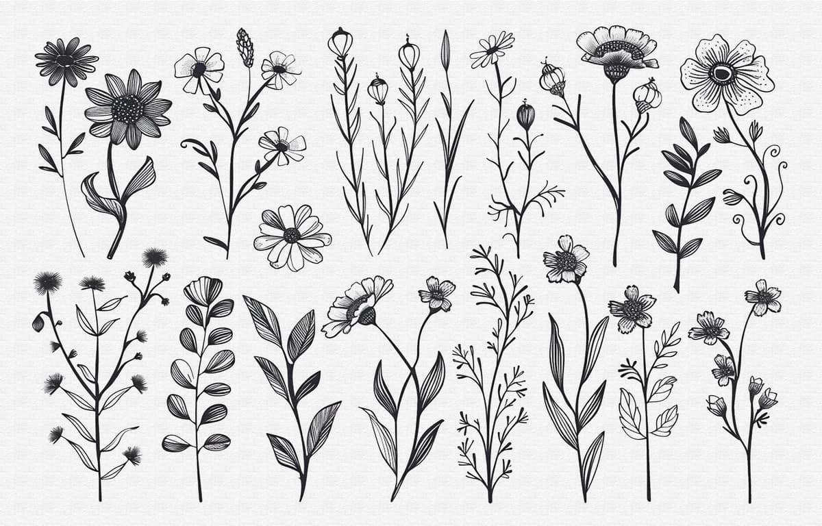 Turli xil gullar barglarini joylashtiring | Set different flowers leaves