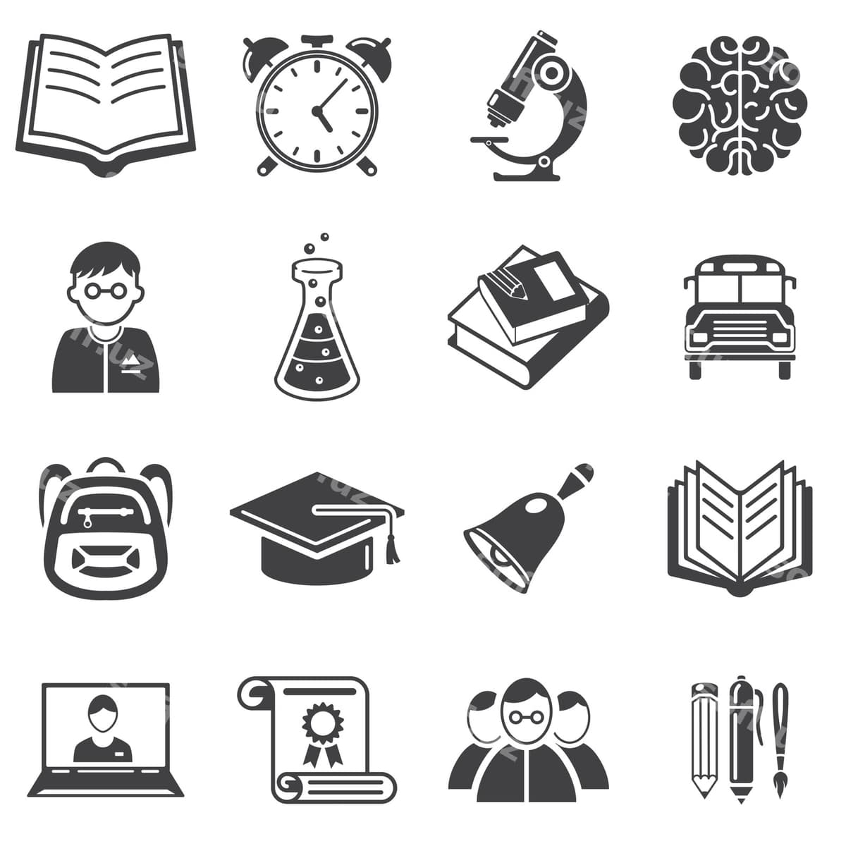 Ta'lim piktogrammalarini vektorli illyustratsiya bilan o'rnating | Set education icons vector illustration