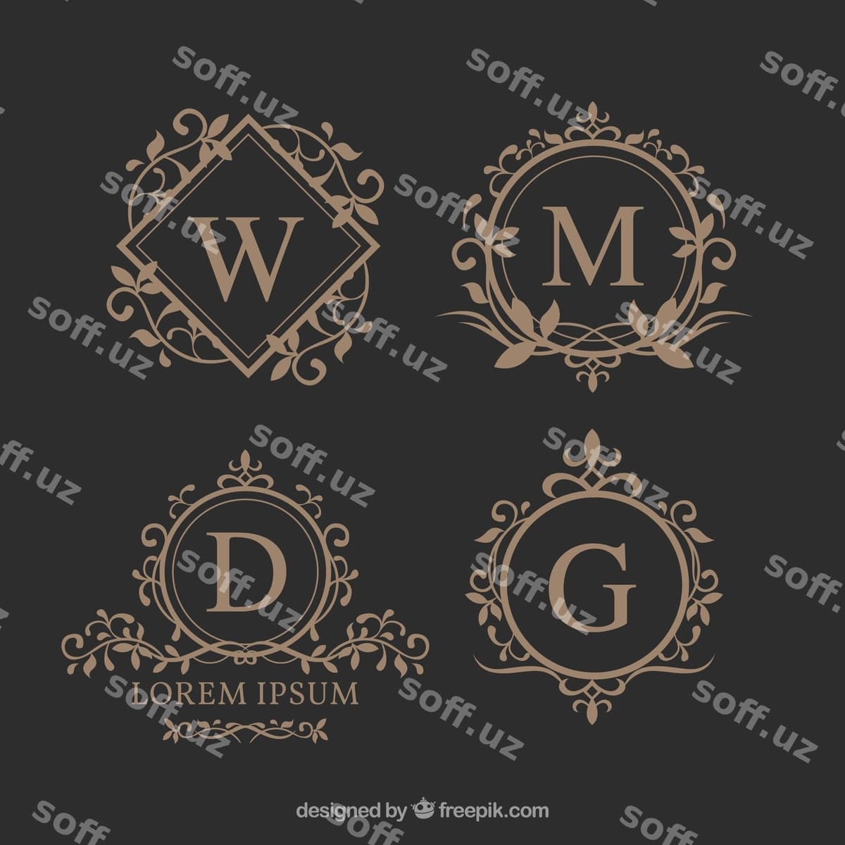 Chiroyli gulli monogrammalar to'plami | Set elegant floral monograms