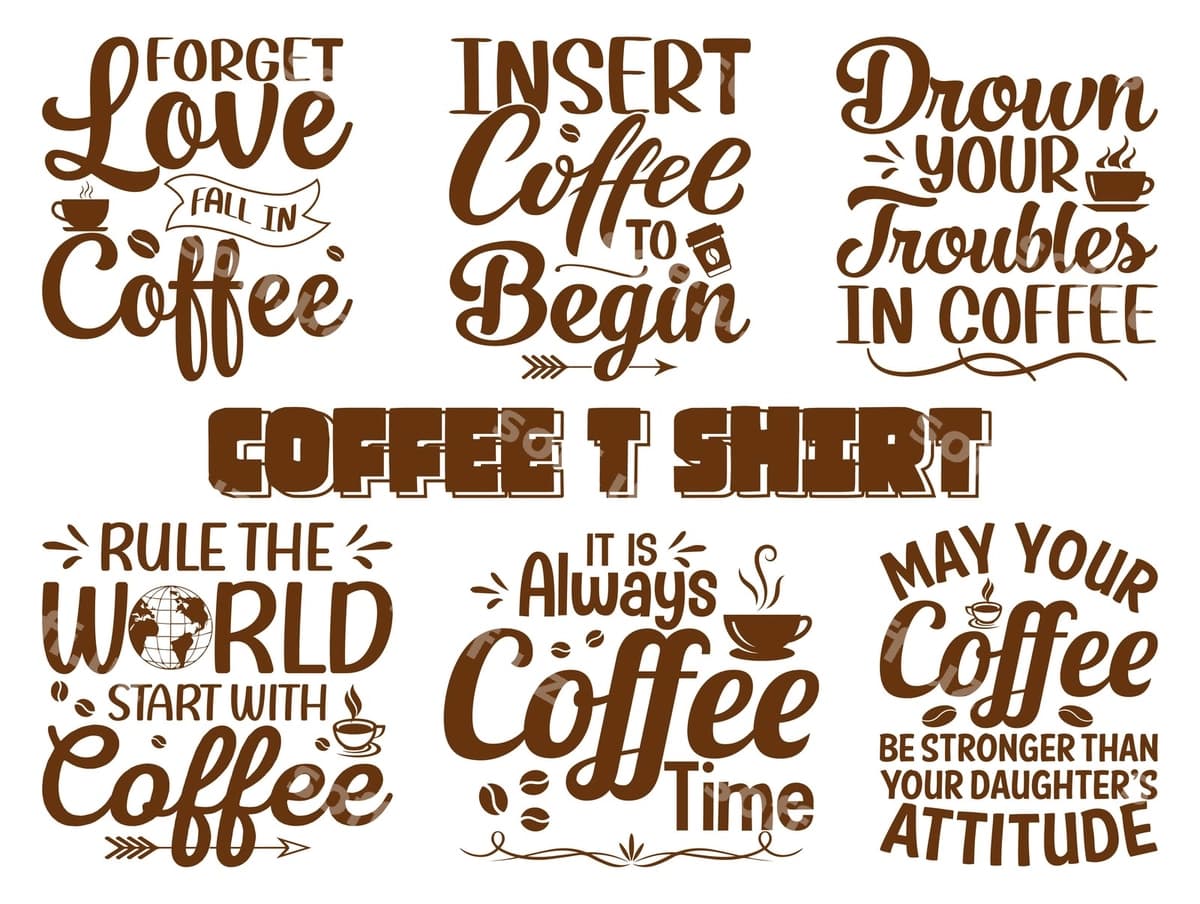 Matbaa kofe tirnoqli krujka futbolkasini o'rnating | Set typography coffee quotes mug t shirt