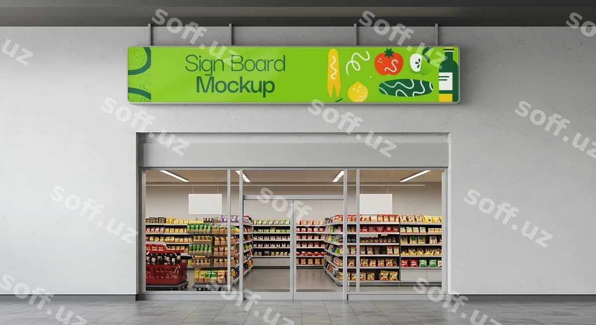 Do'konga kirish yorlig'i maketi | Sign board mockup store entrance