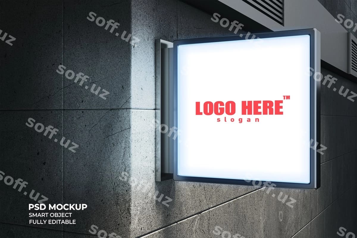 Yoritilgan tashqi makon maketi | Signboard illuminated outdoor mockup
