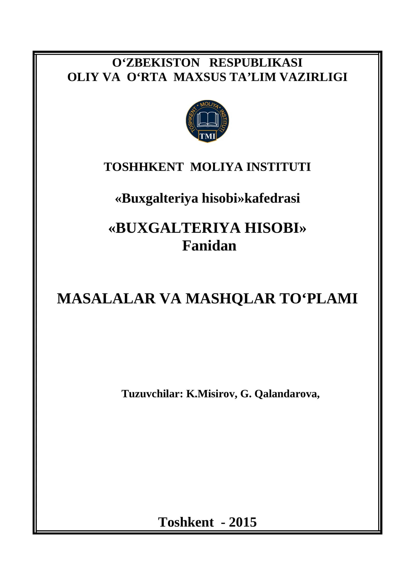MASALALAR VA MASHQLAR TO'PLAMI