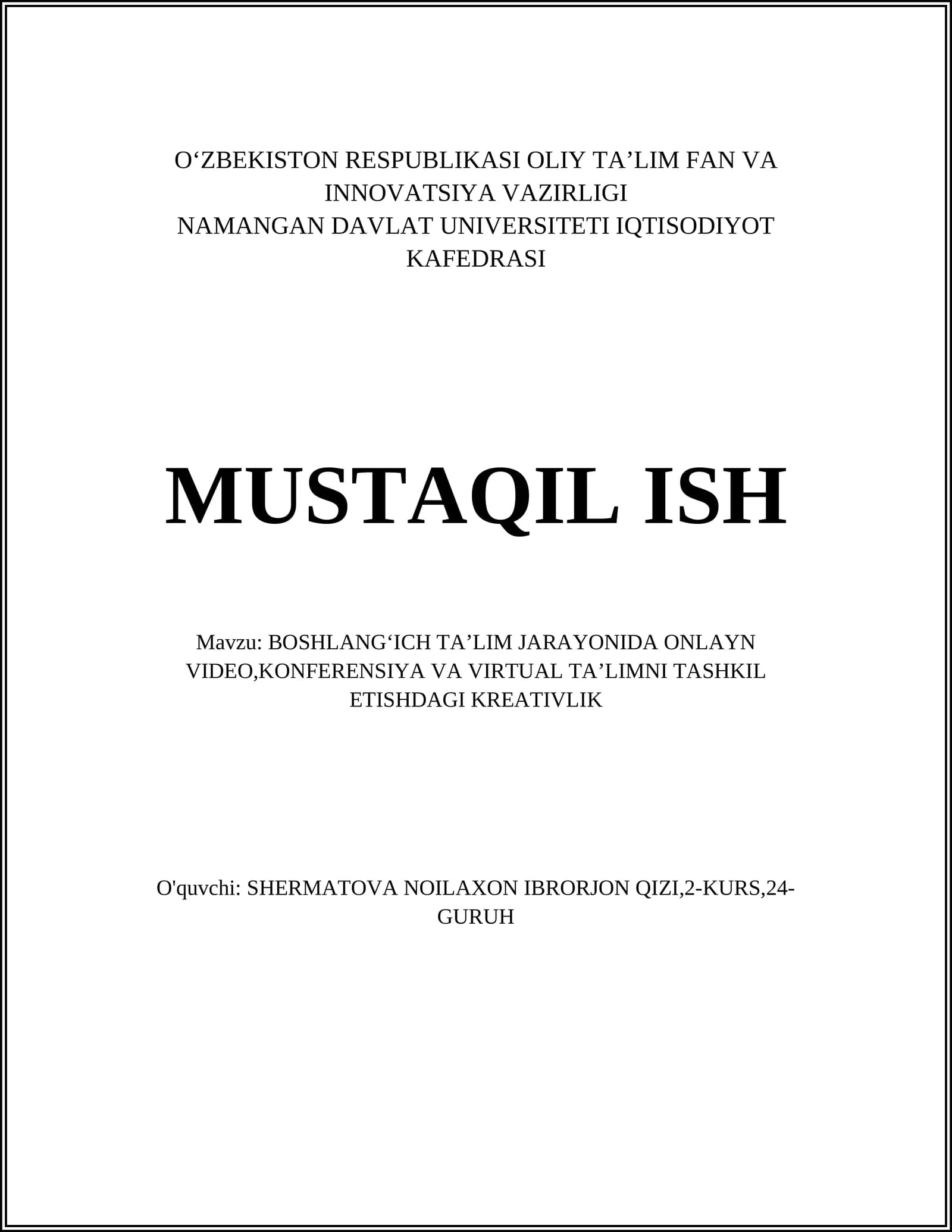 Boshlangʻich taʼlimda onlayn video, konferensiya va virtual taʼlimni tashkil etishdagi kreativlik