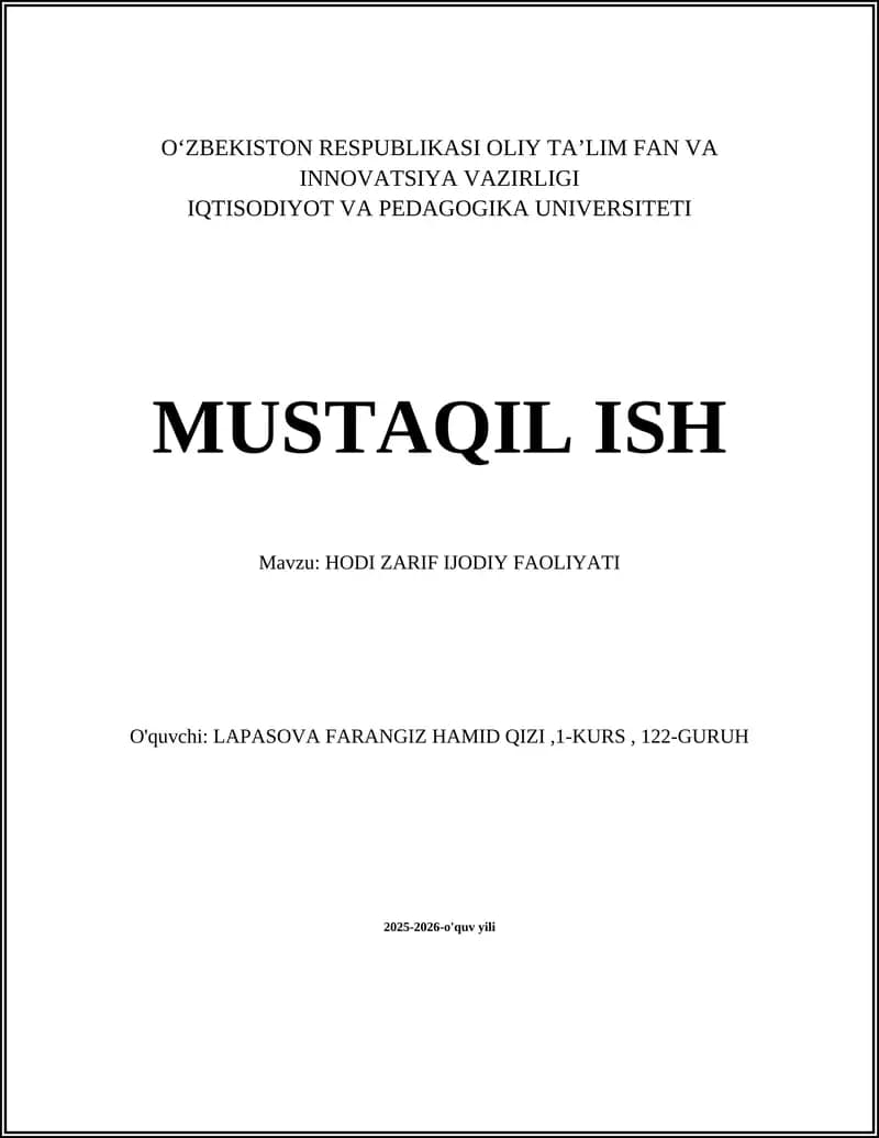 Hodi Zarif Ijodiy Faoliyati