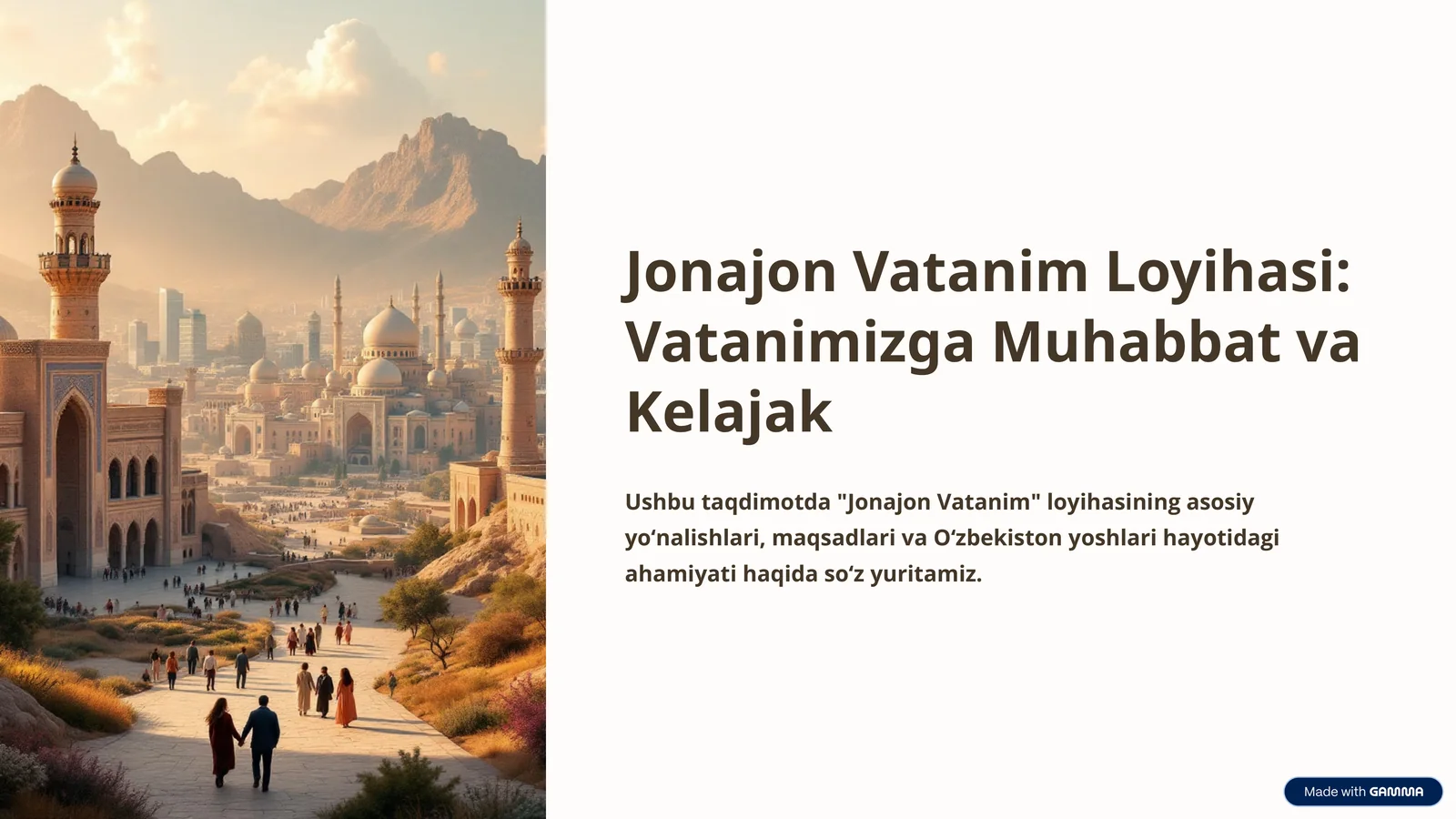 Jonajon Vatanim Loyihasi: Vatanimizga Muhabbat va Kelajak