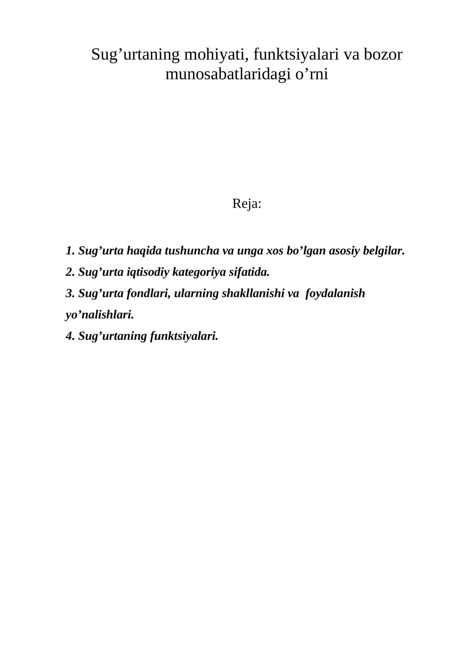 Sug'urta haqida tushuncha