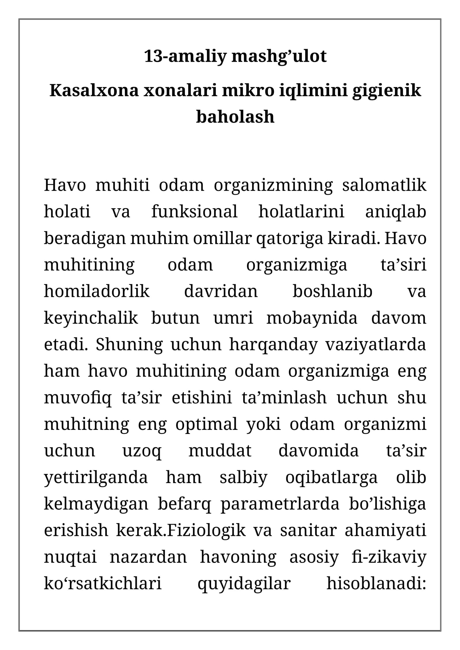 Mikroiqlimni baholash