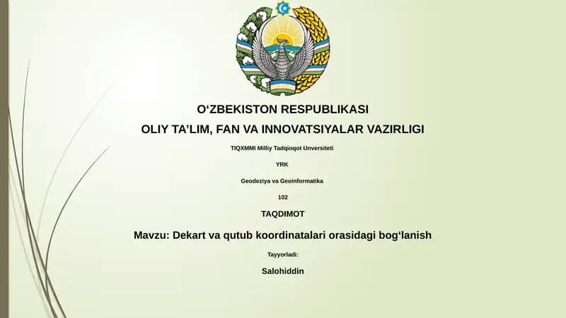 Dekart va qutub koordinatalari orasidagi bog‘lanish