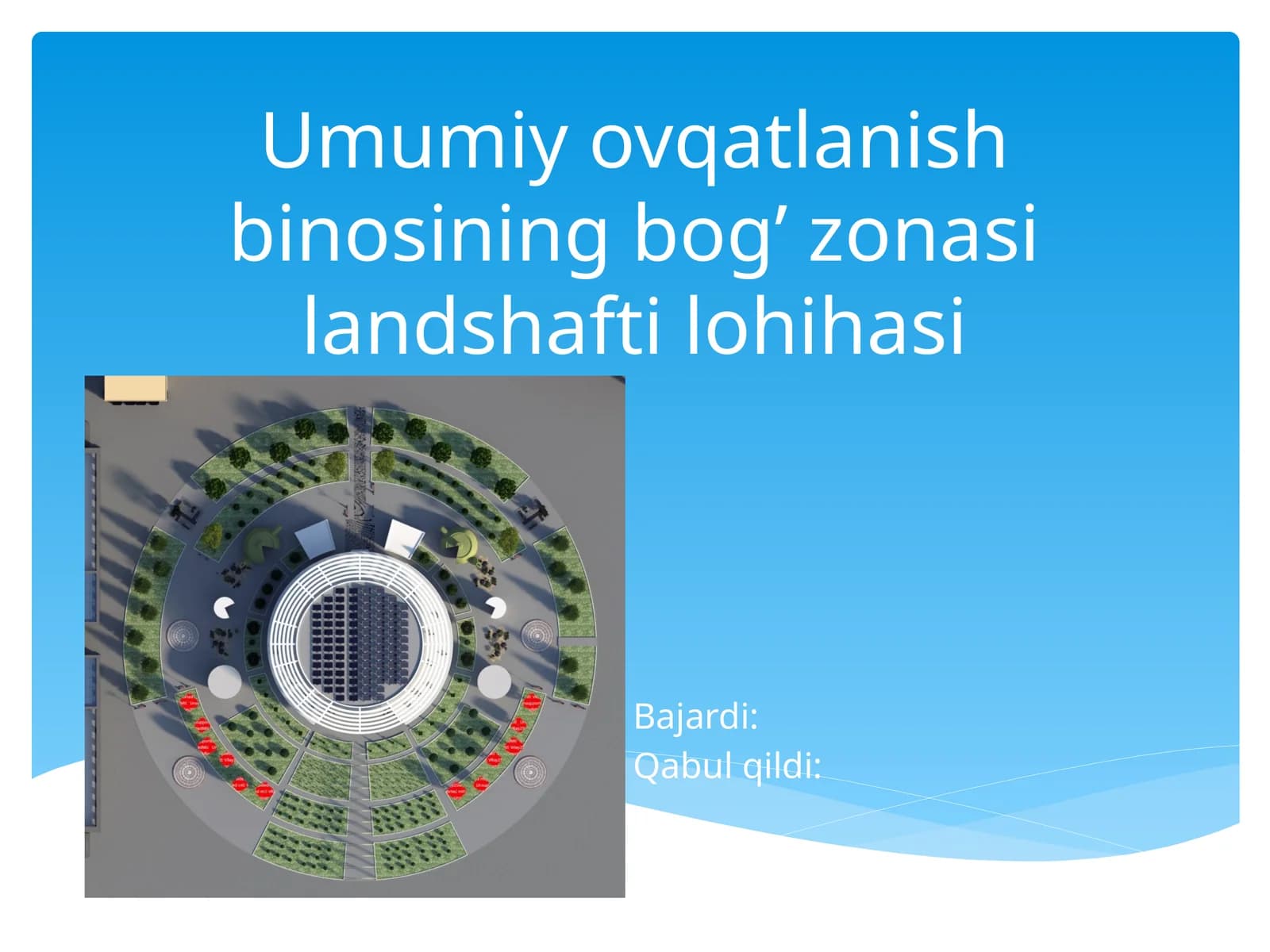 Umumiy ovqatlanish binosining bog' zonasi landshafti lohihasi