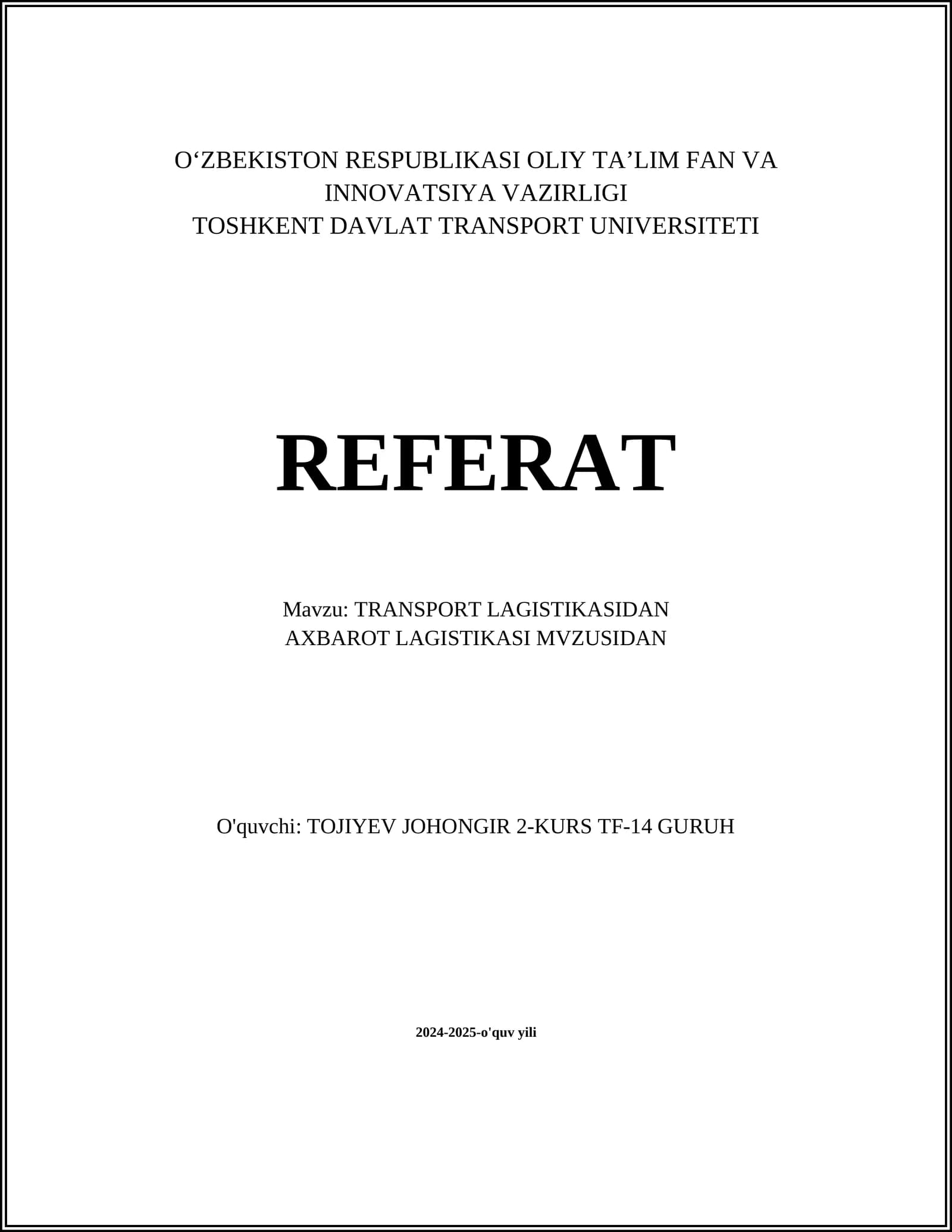 TRANSPORT LAGISTIKASIDAN AXBAROT LAGISTIKASI MVZUSIDAN