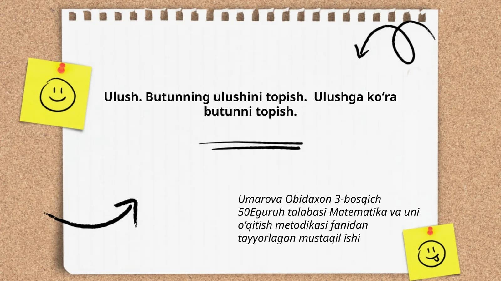 Umarova Obidaxon 3-bosqich 50Eguruh talabasi Matematika va uni oʻqitish metodikasi fanidan tayyorlagan mustaqil ishi