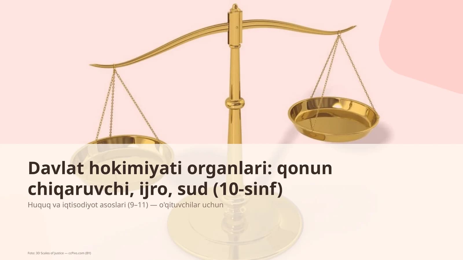 Davlat hokimiyati organlari: qonun chiqaruvchi, ijro, sud (10-sinf)