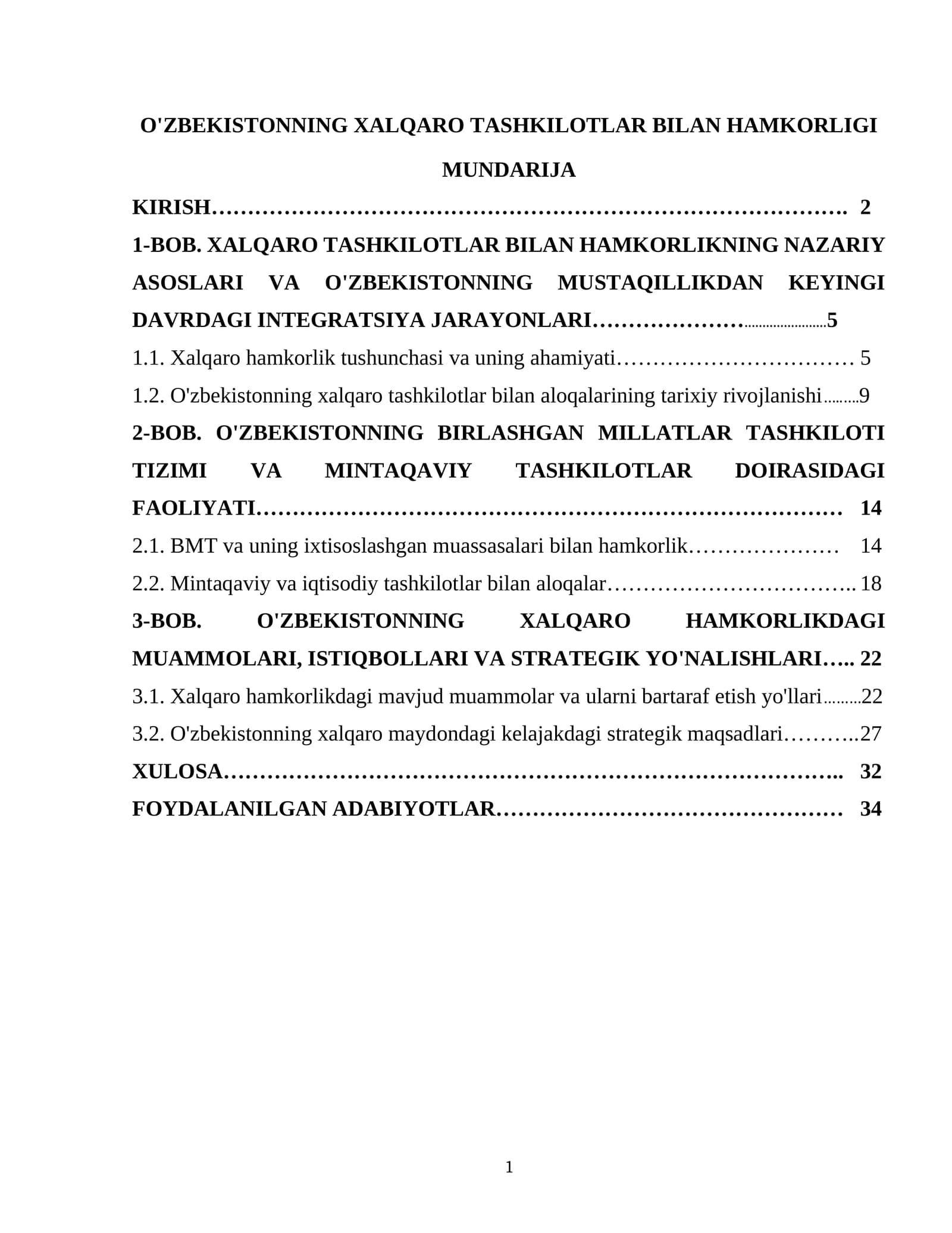 XALQARO HAMKORLIKDAGI MUAMMOLARI