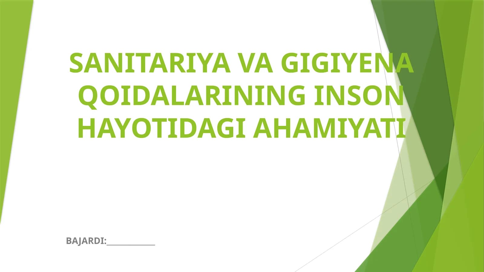 SANITARIYA VA GIGIYENA QOIDALARINING INSON HAYOTIDAGI AHAMIYATI