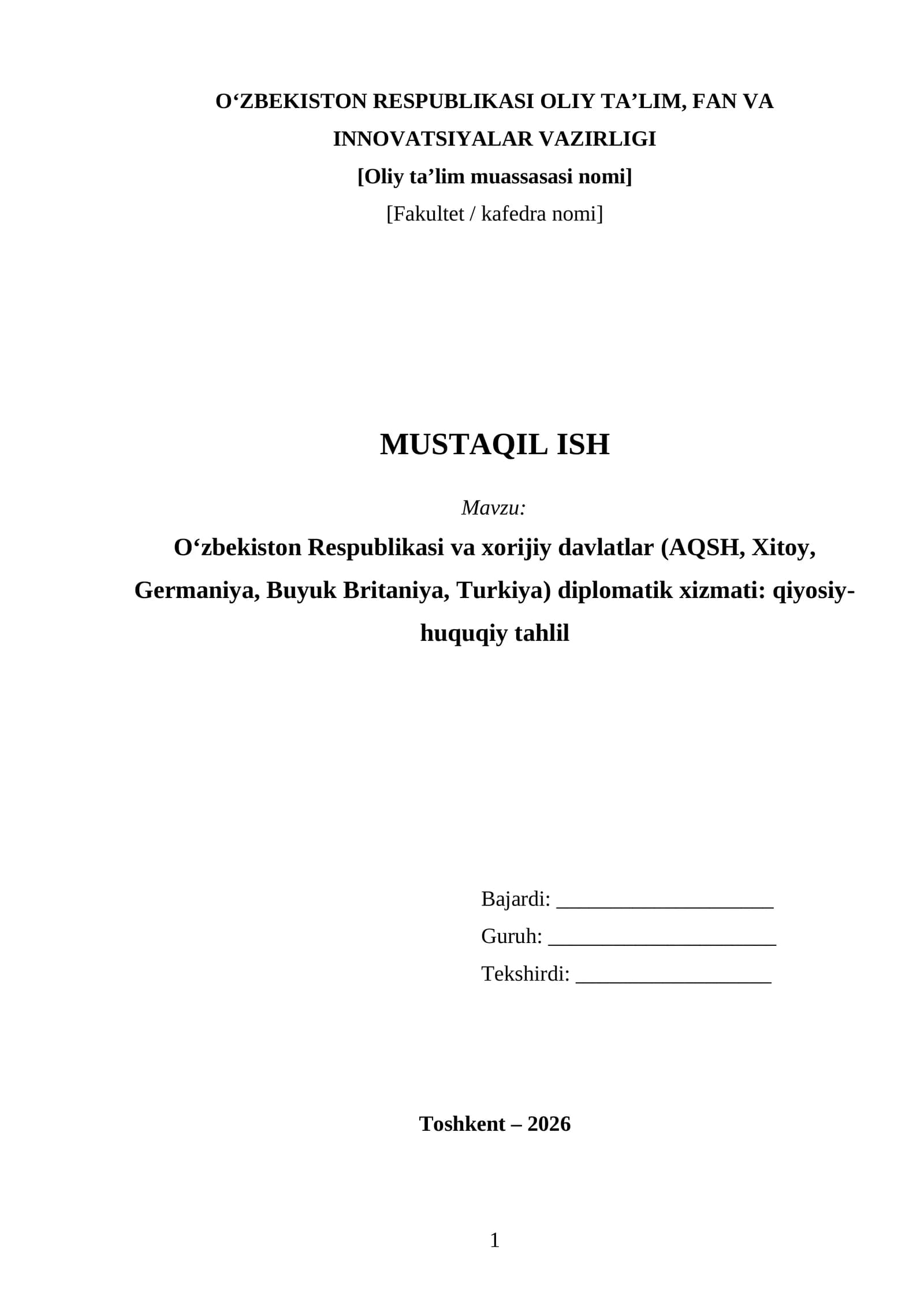 Diplomatik xizmati: qiyosiy-huquqiy tahlil