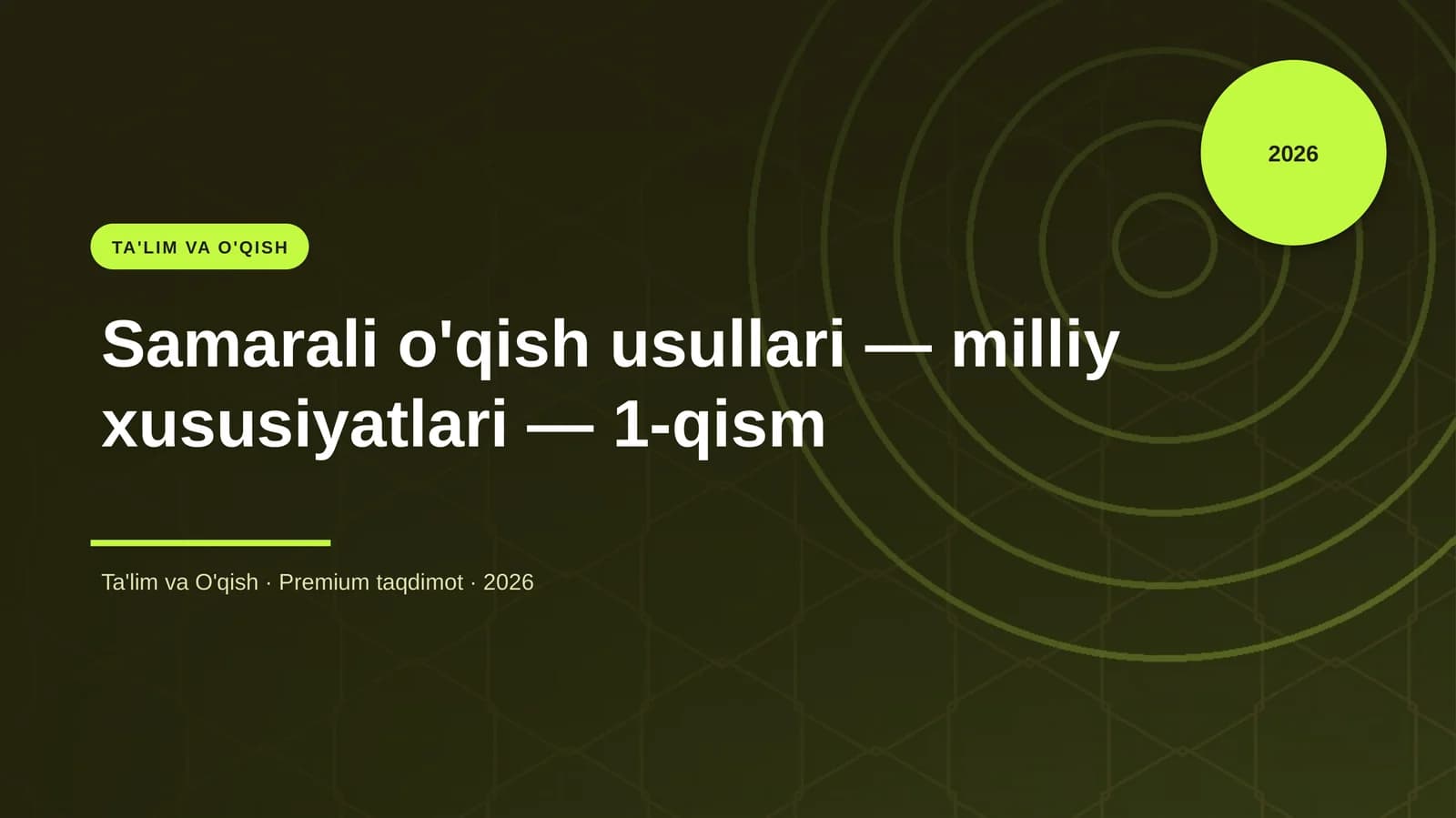 Samarali o'qish usullari — milliy xususiyatlari — 1-qism