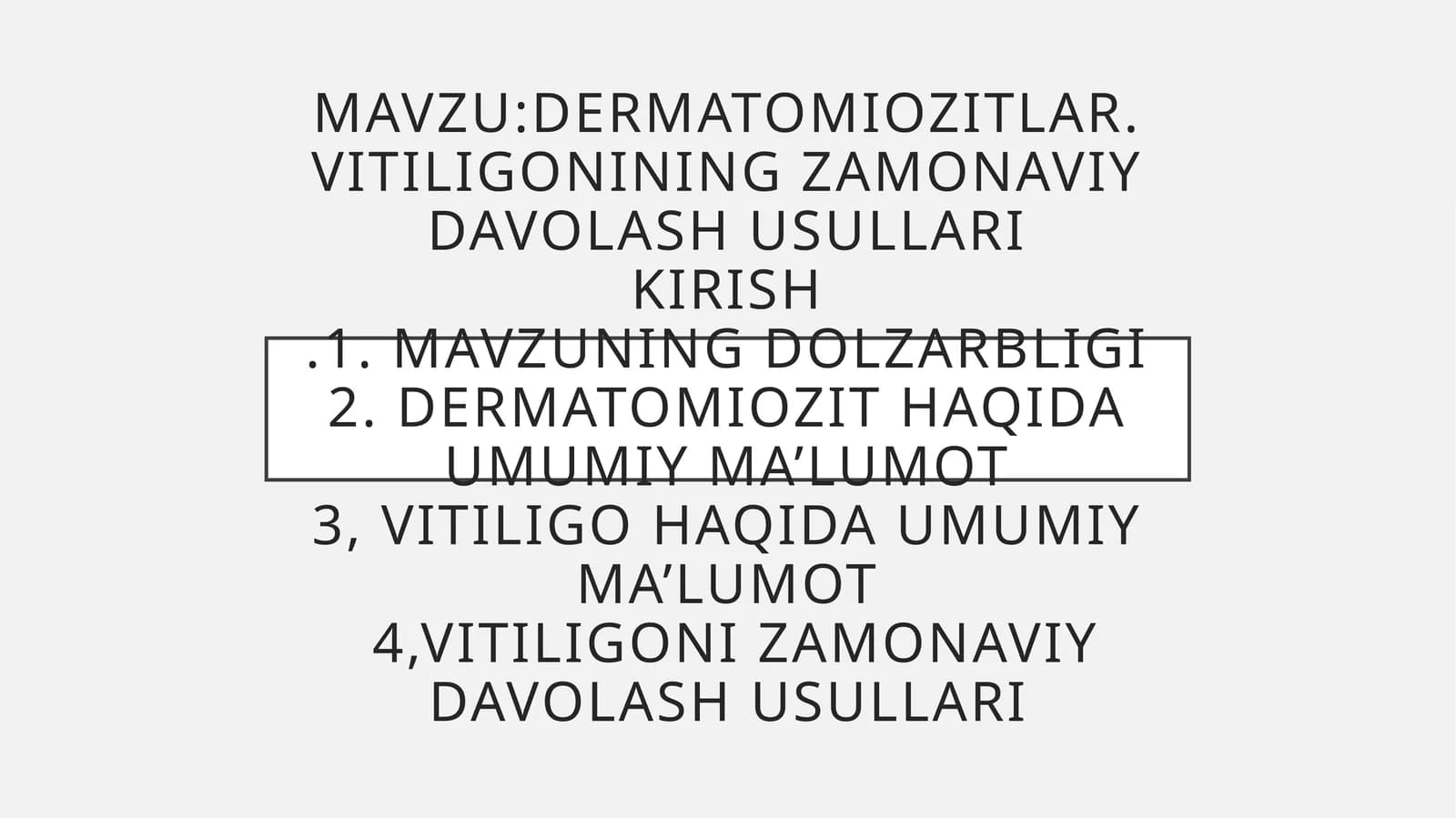 Dermatomiozitlar. Vitiligoning zamonaviy davolash usullari