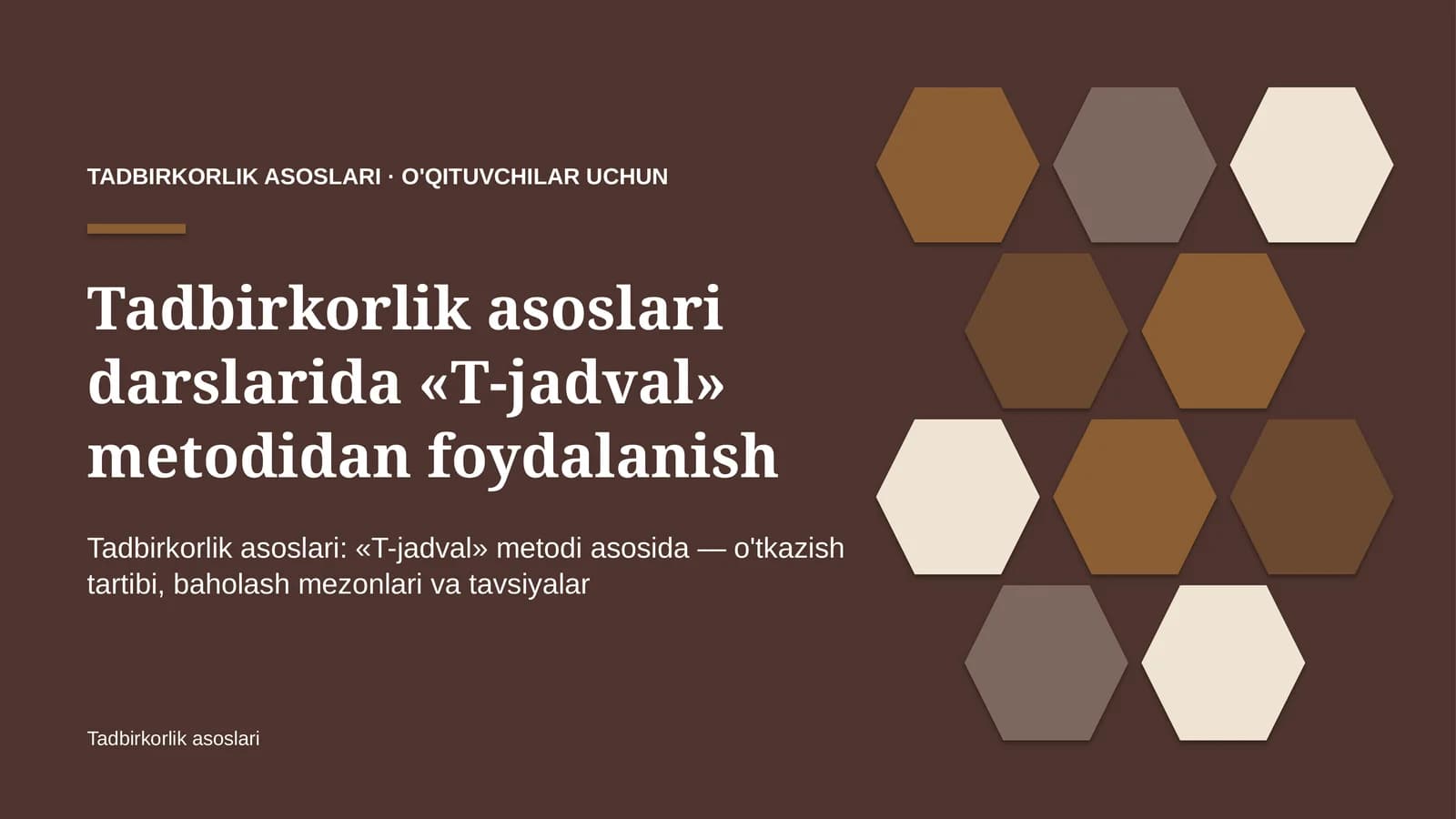 tadbirkorlik asoslari darslarida t jadval metodidan foydalanish 5518