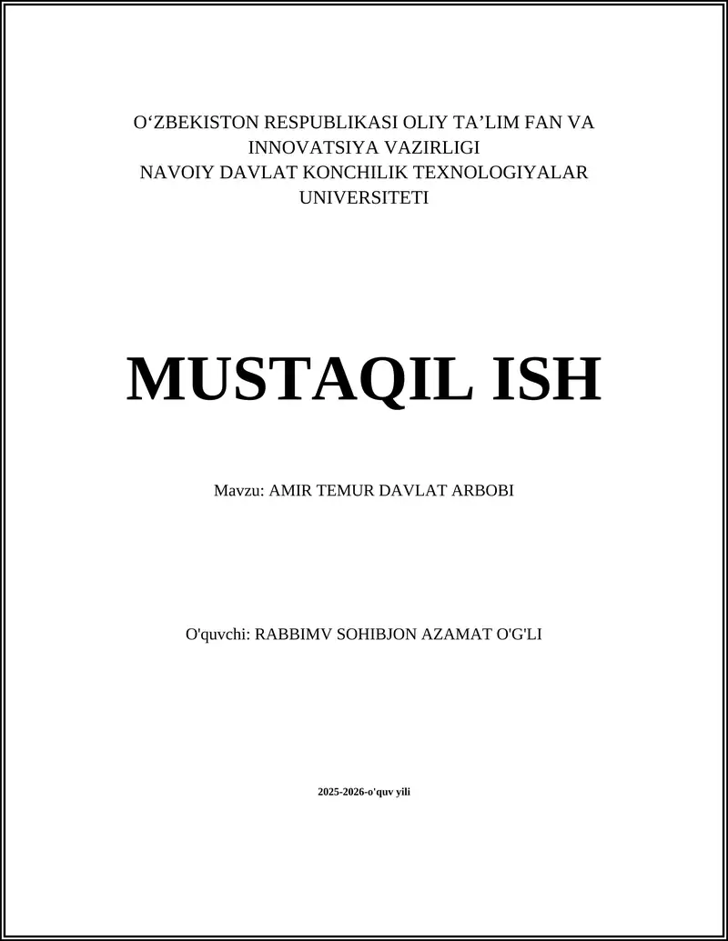 AMIR TEMUR DAVLAT ARBOBI
