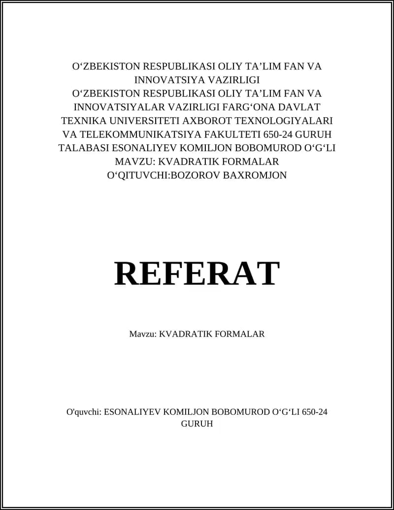 KVADRATIK FORMALAR