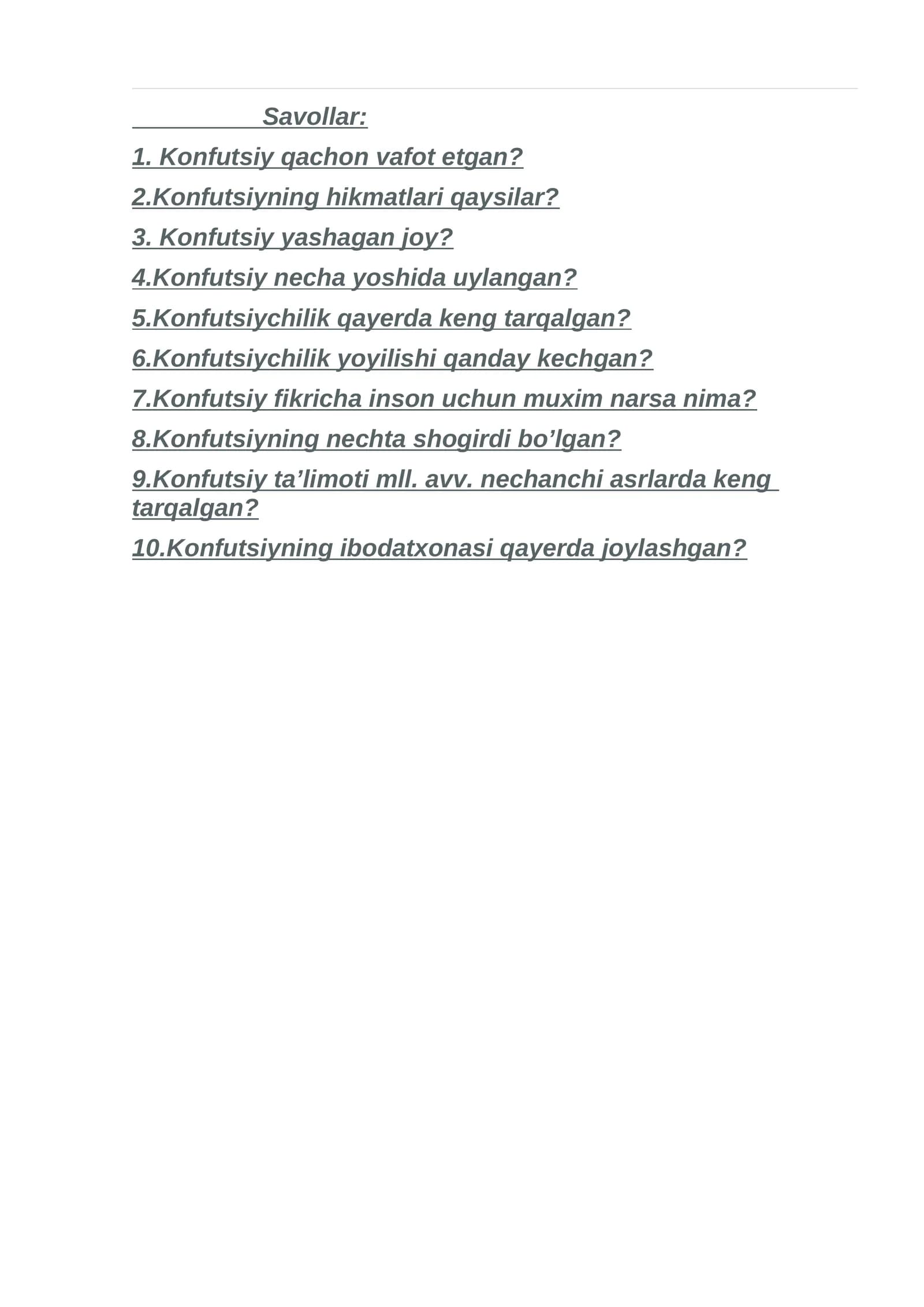 Savollar va testlar