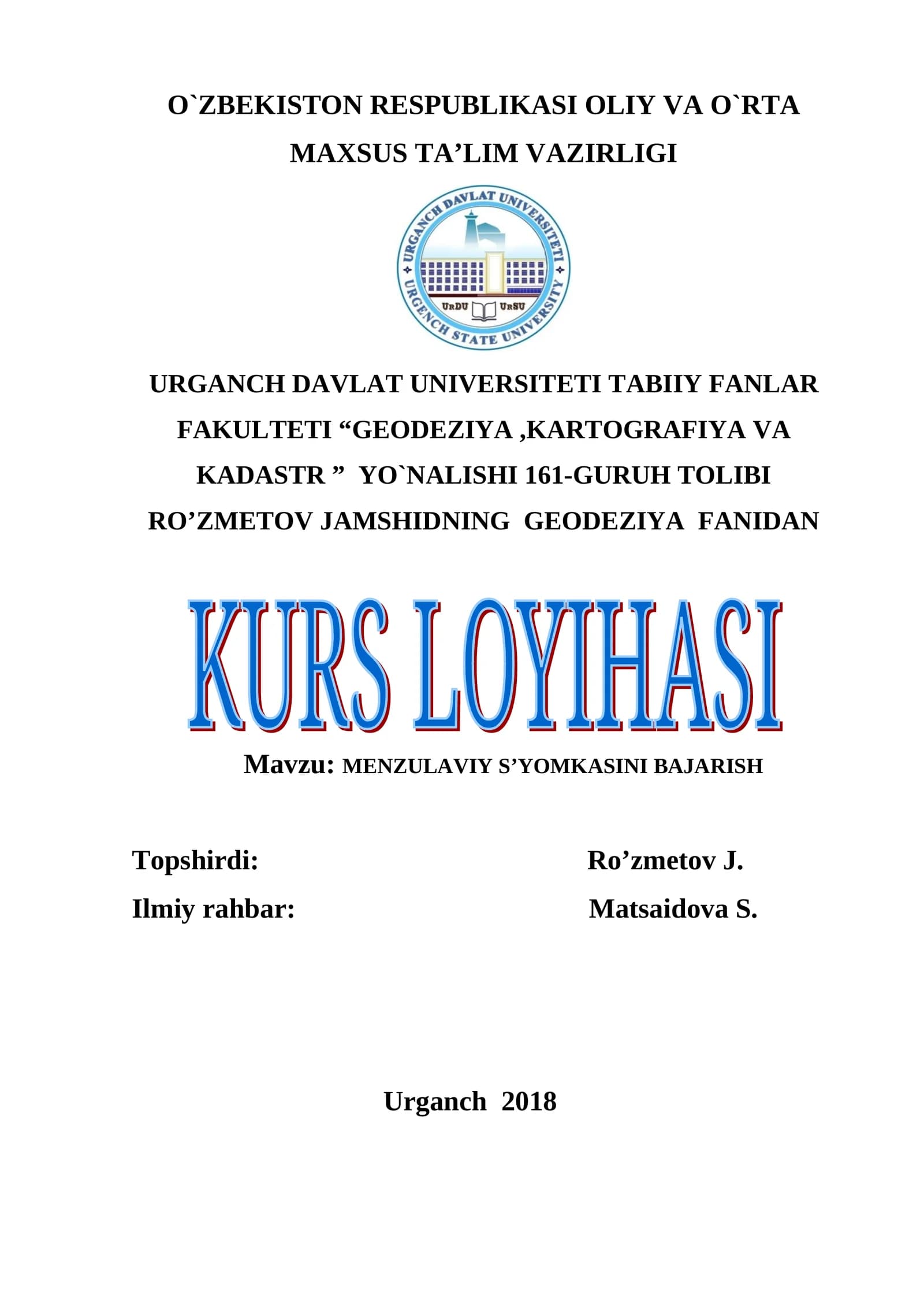 MENZULAVIY S’YOMKASINI BAJARISH