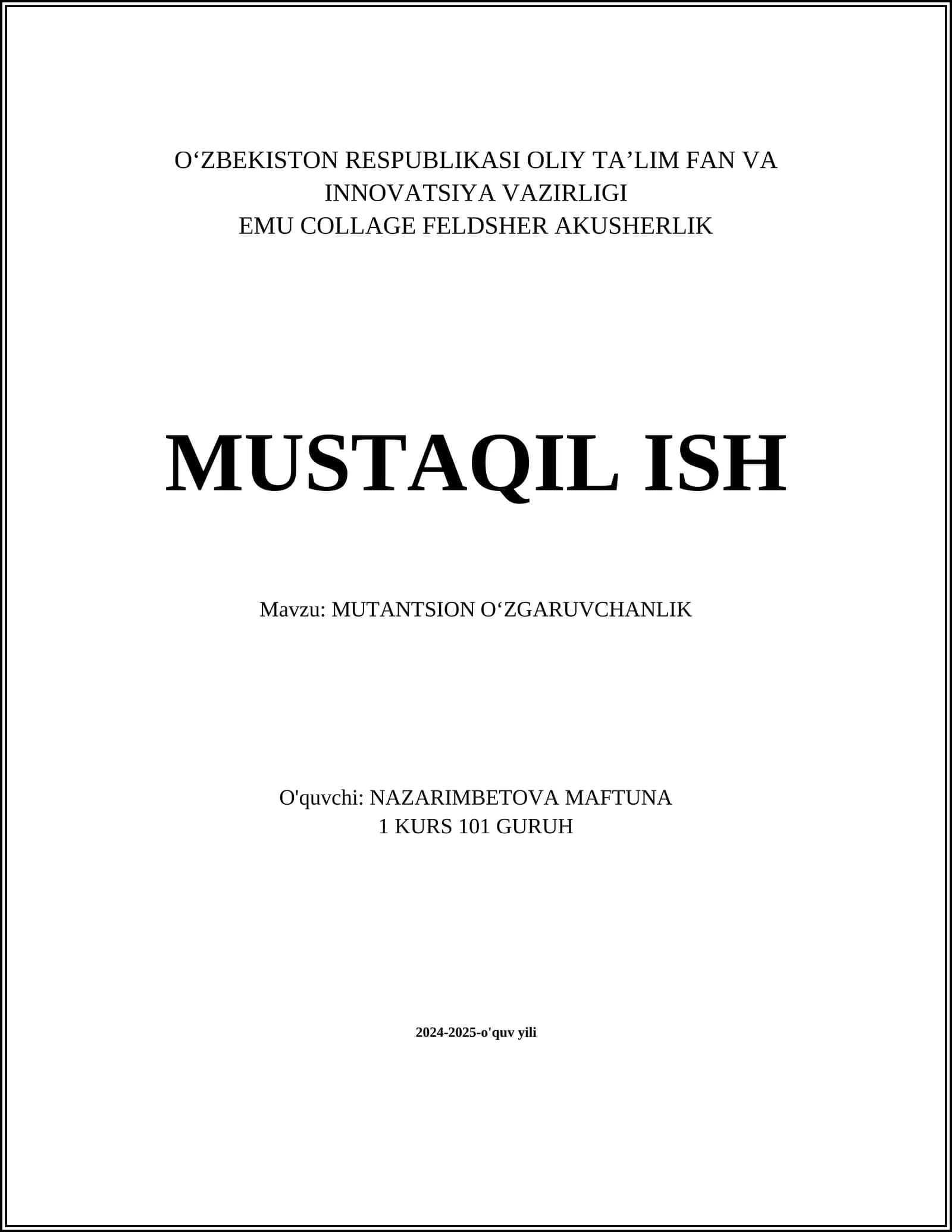 MUTANTSION OʻZGARUVCHANLIK